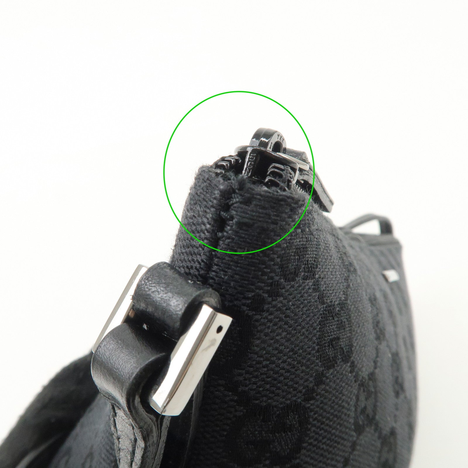 GUCCI Boat Bag GG Canvas Leather Hand Bag Black 07198 Used