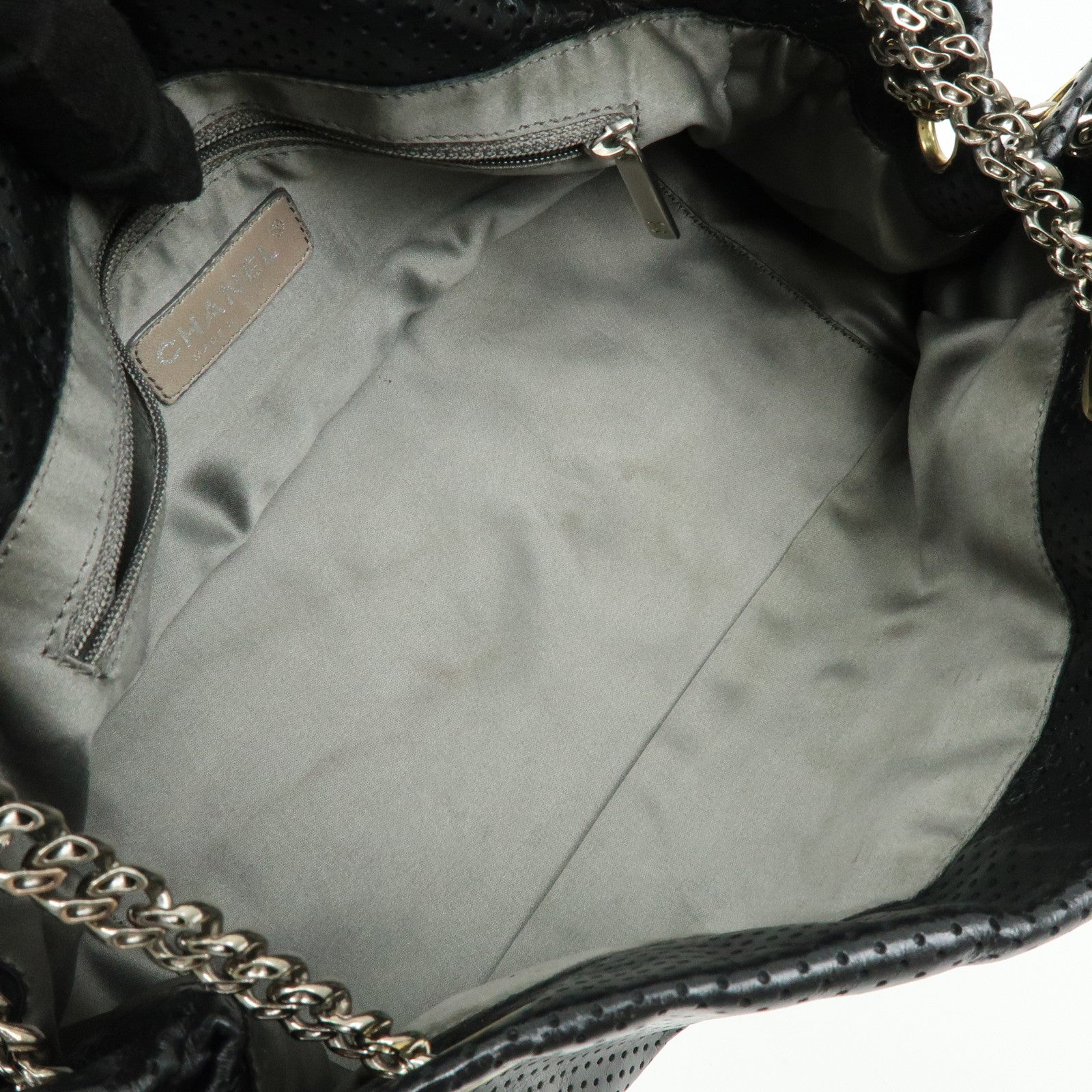 CHANEL 2.55 Punching Calf Leather Chain Shoulder Bag Black