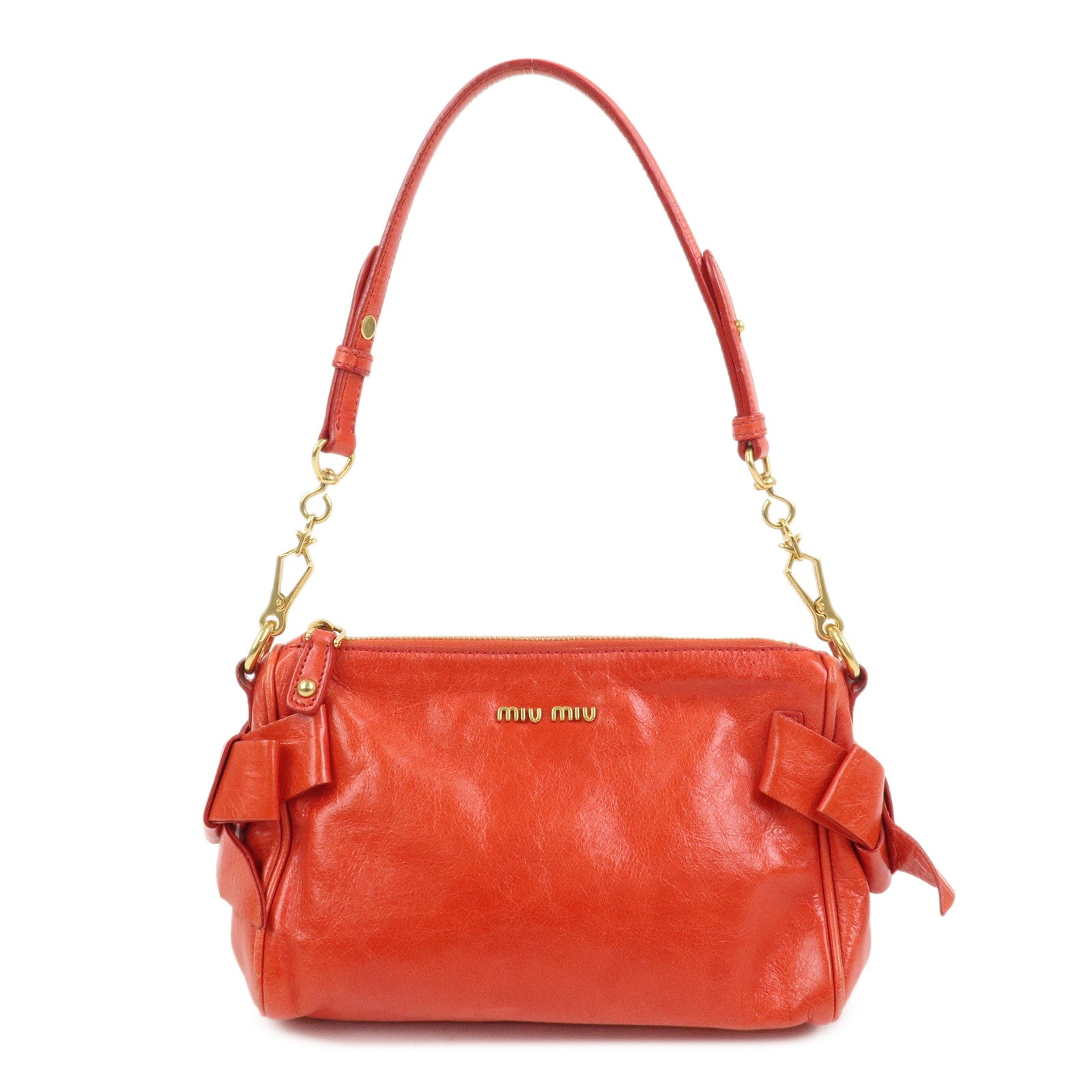 MIU MIU Side Ribbon Leather Mini Shoulder Bag Hand Bag Red 5N1557