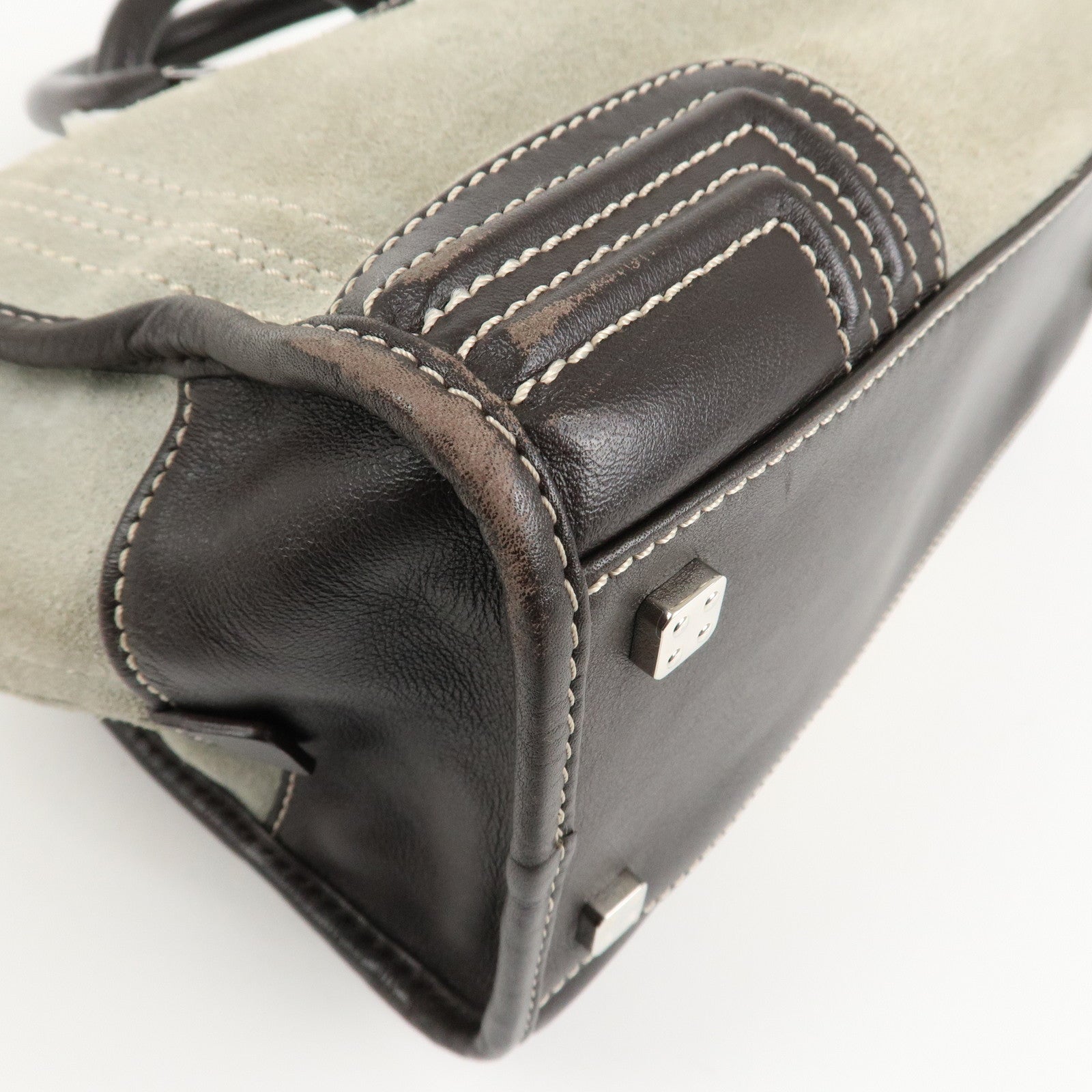 LOEWE Anagram Amazona 28 Suede Leather Hand Bag Ivory Brown Used