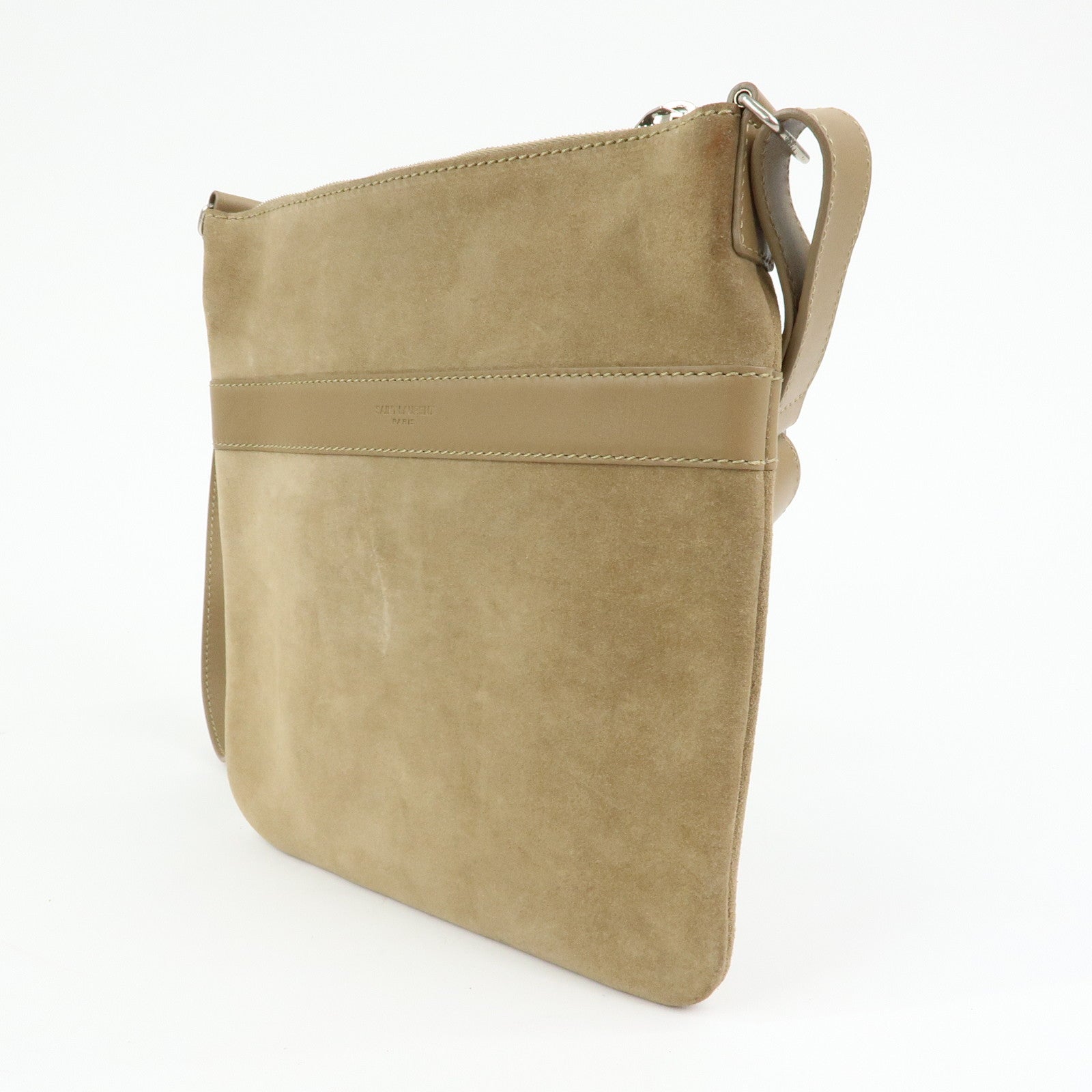 SAINT LAURENT PARIS Suede Leather Shoulder Crossbody Bag Beige