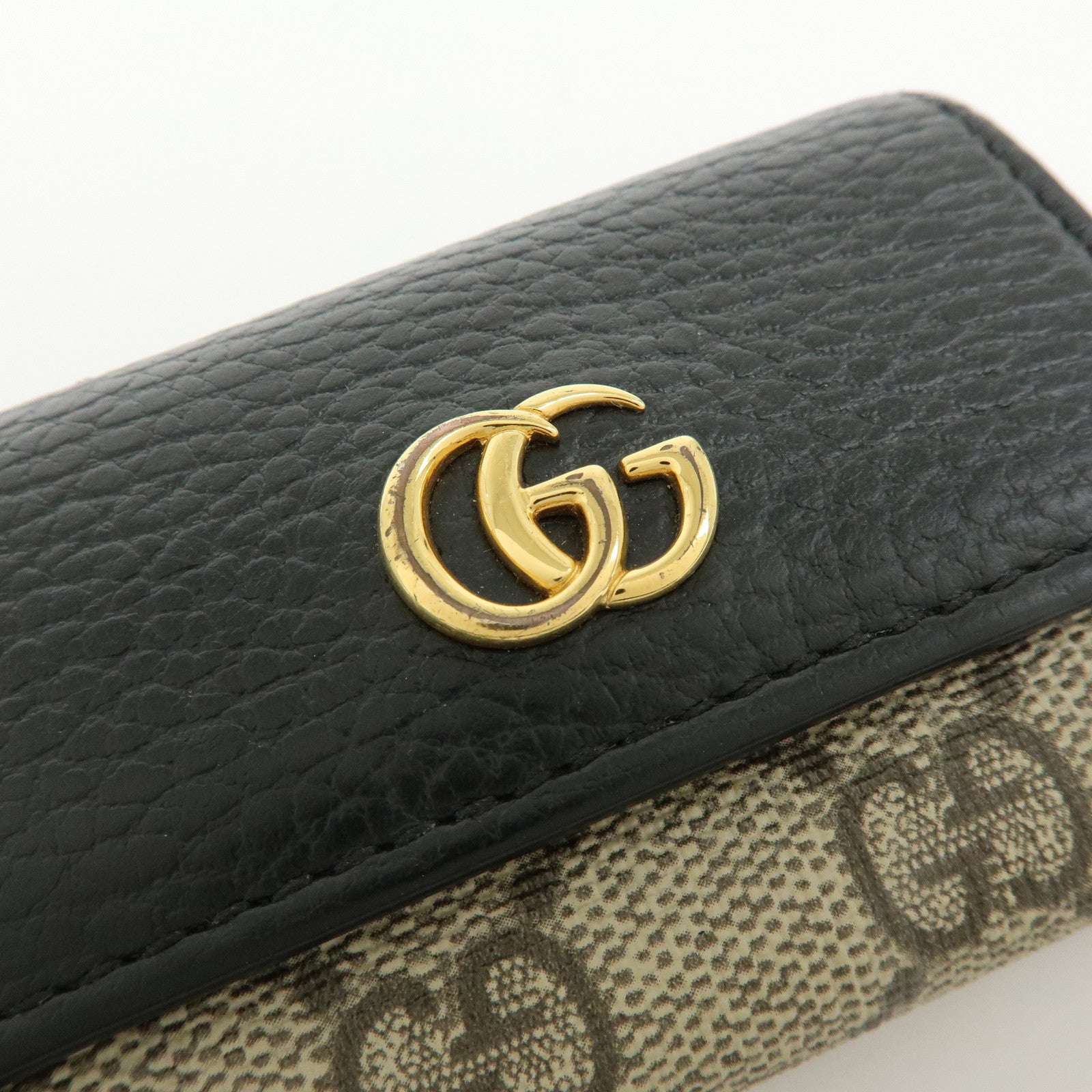 GUCCI GG Marmont GG Supreme Leather 6 Key Case Beige Black 456118