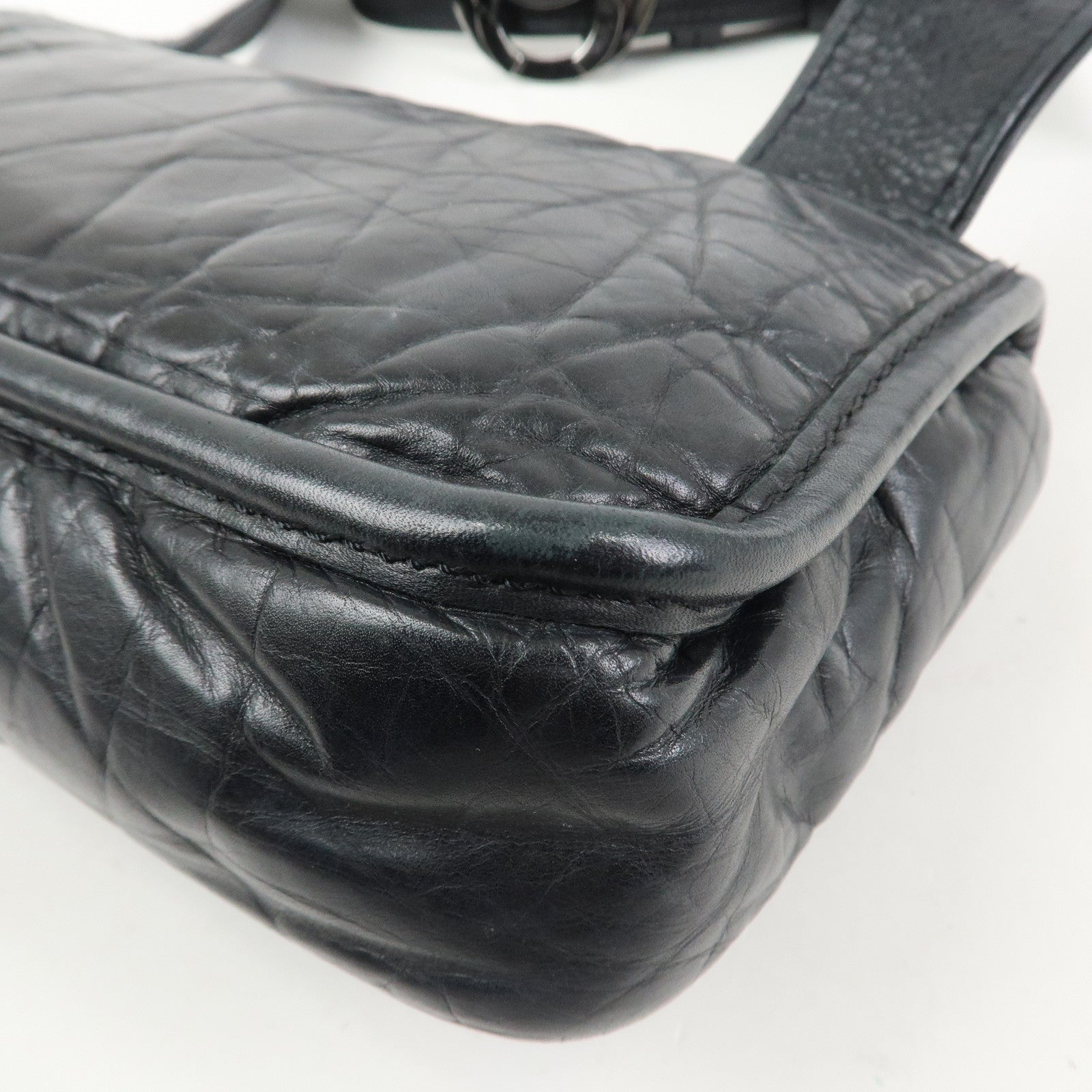 CHANEL Wild Stitch Calf Leather Shoulder Bag Crossbody Bag Black