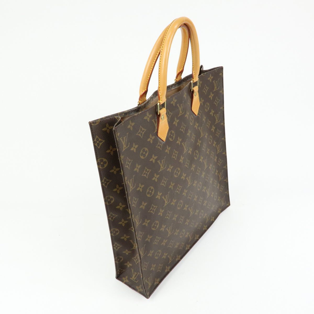 Louis Vuitton Monogram Sac Plat Tote Bag Hand Bag Brown M51140