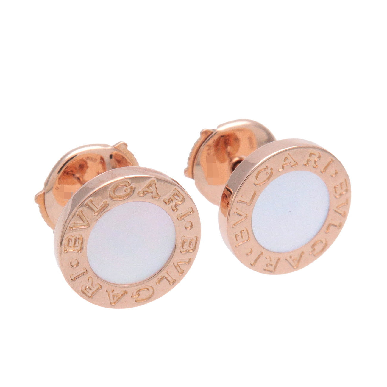 BVLGARI Logo Shell Earrings K18PG 750PG Rose Gold