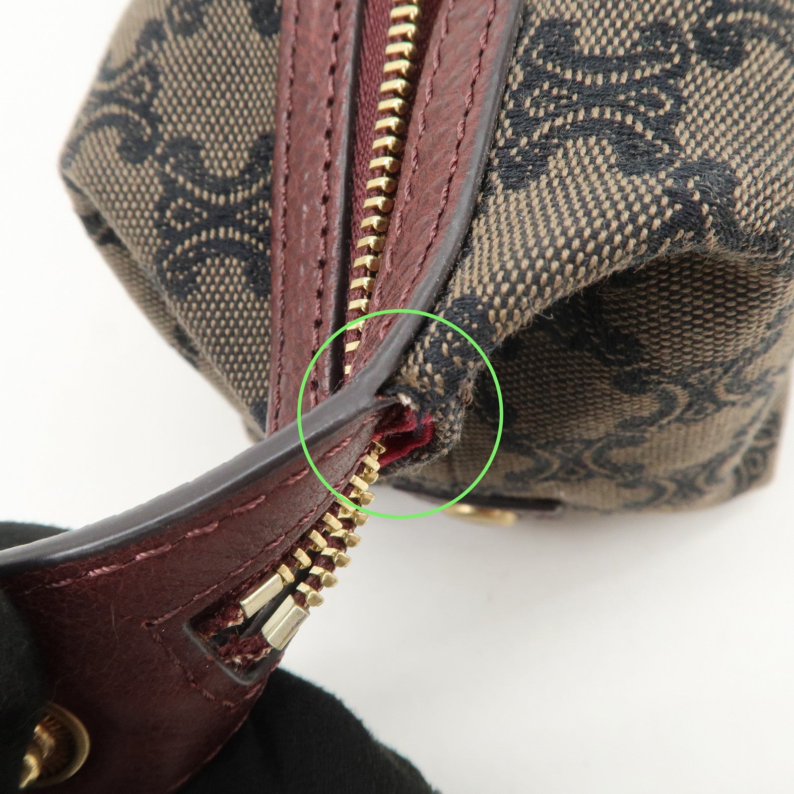 CELINE Macadam Canvas Leather Pouch Cosmetic Pouch Brown Wine Red