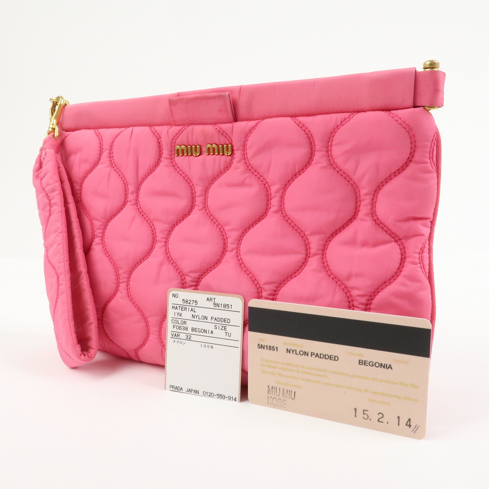 MIU MIU Nylon Clutch Bag Wristlet Bag Pink 5N1851