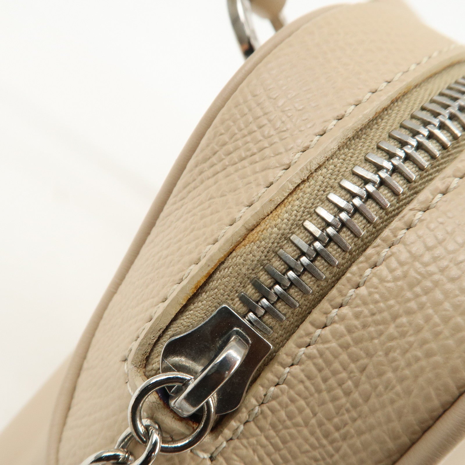 BVLGARI Logo Leather Hand Bag Shoulder Bag Beige