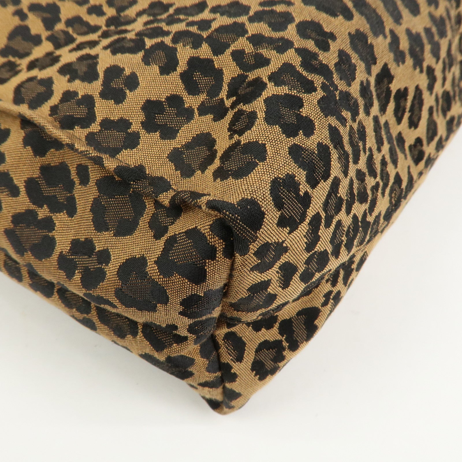 FENDI Canvas Leather Leopard Tote Bag Hand Bag Brown Red 8BH173