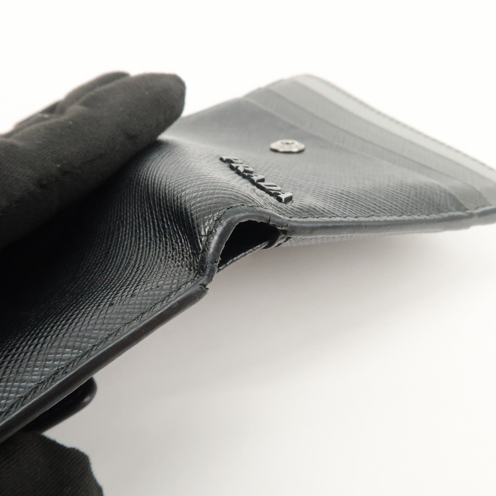 PRADA Logo Saffiano Leather Compact Wallet Black 2MC066