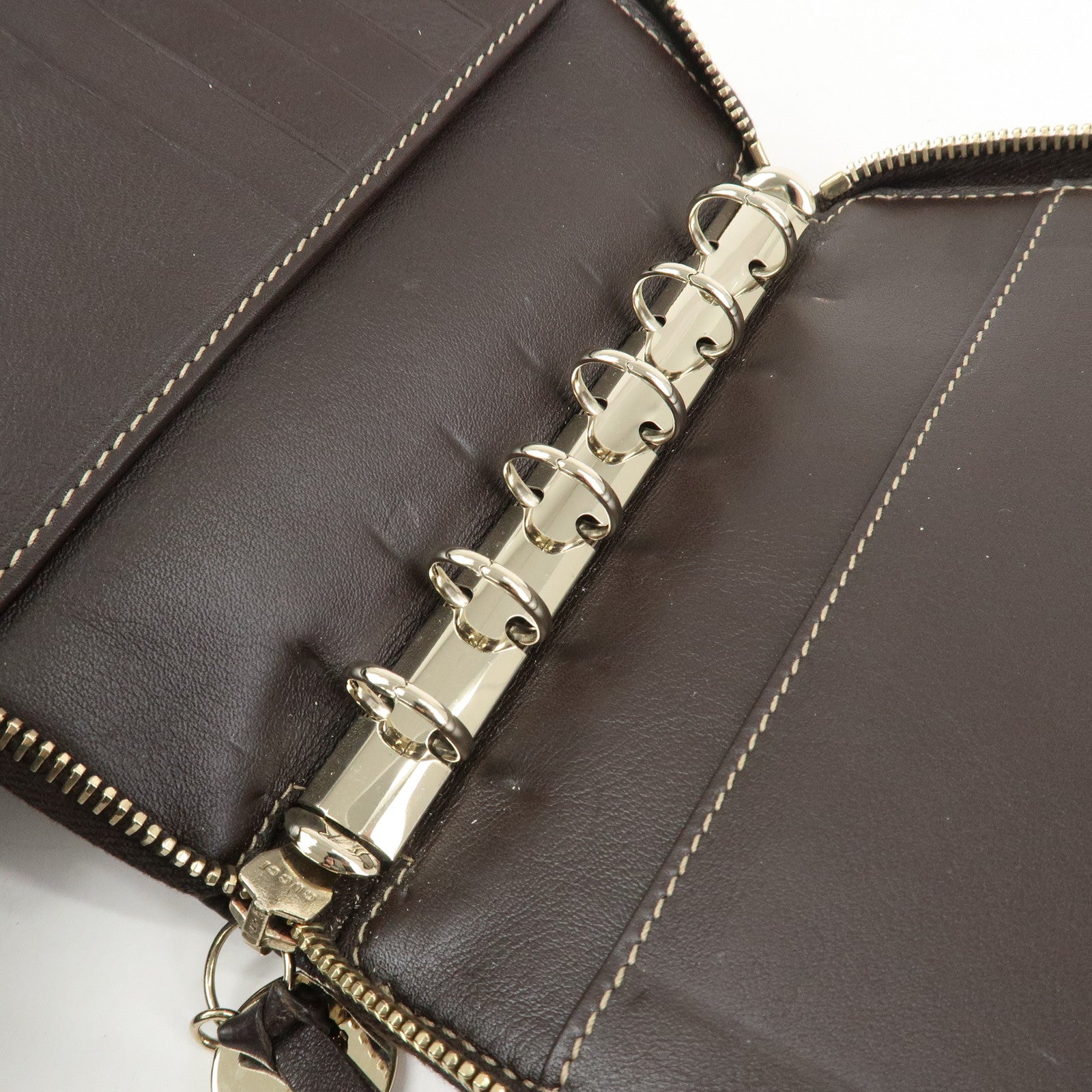 GUCCI GG Canvas Leather Planner Cover Brown Beige Gold HDW 233152 Used