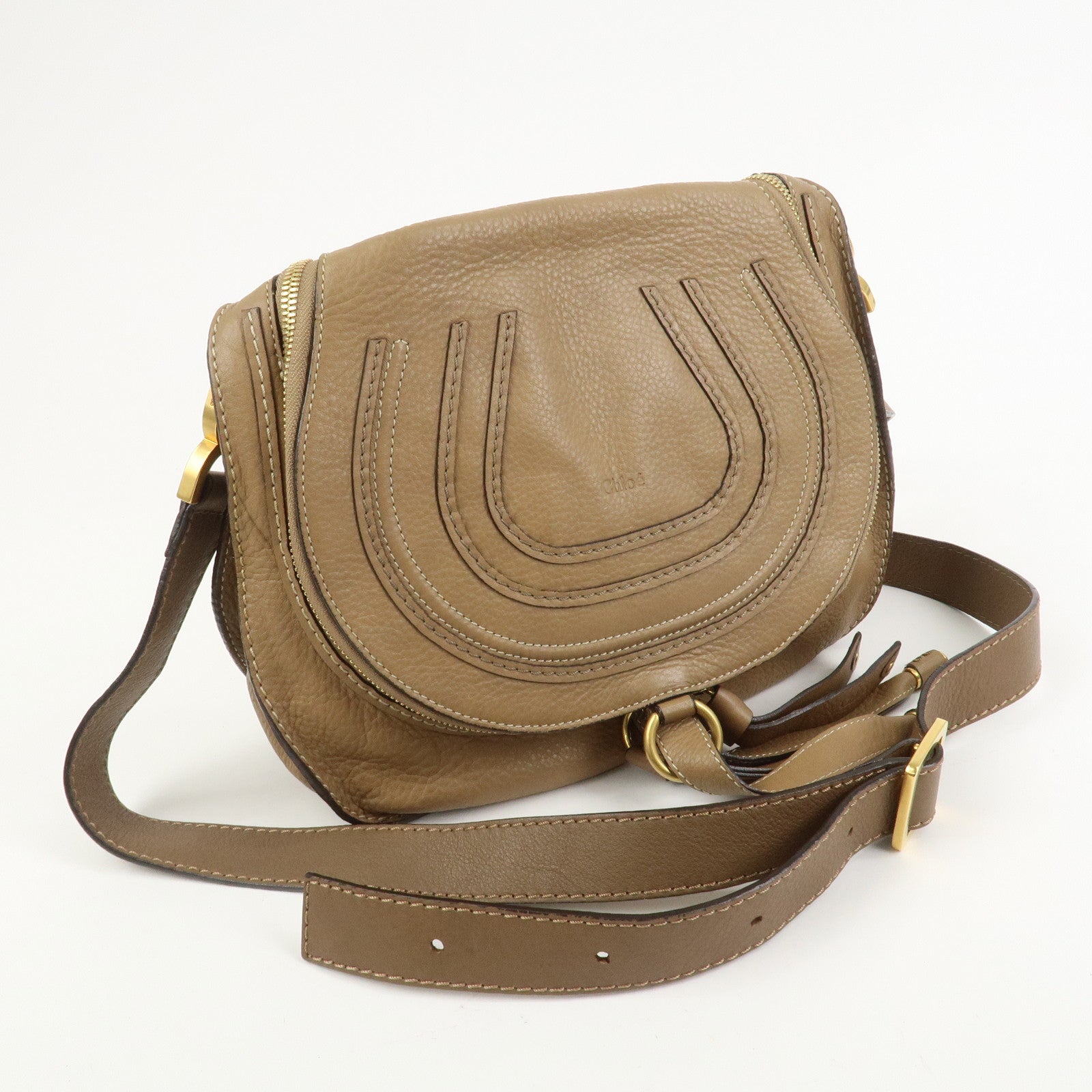 Chloe Marcie Leather Shoulder Bag Crossbody Bag Brown 001-12-60-65