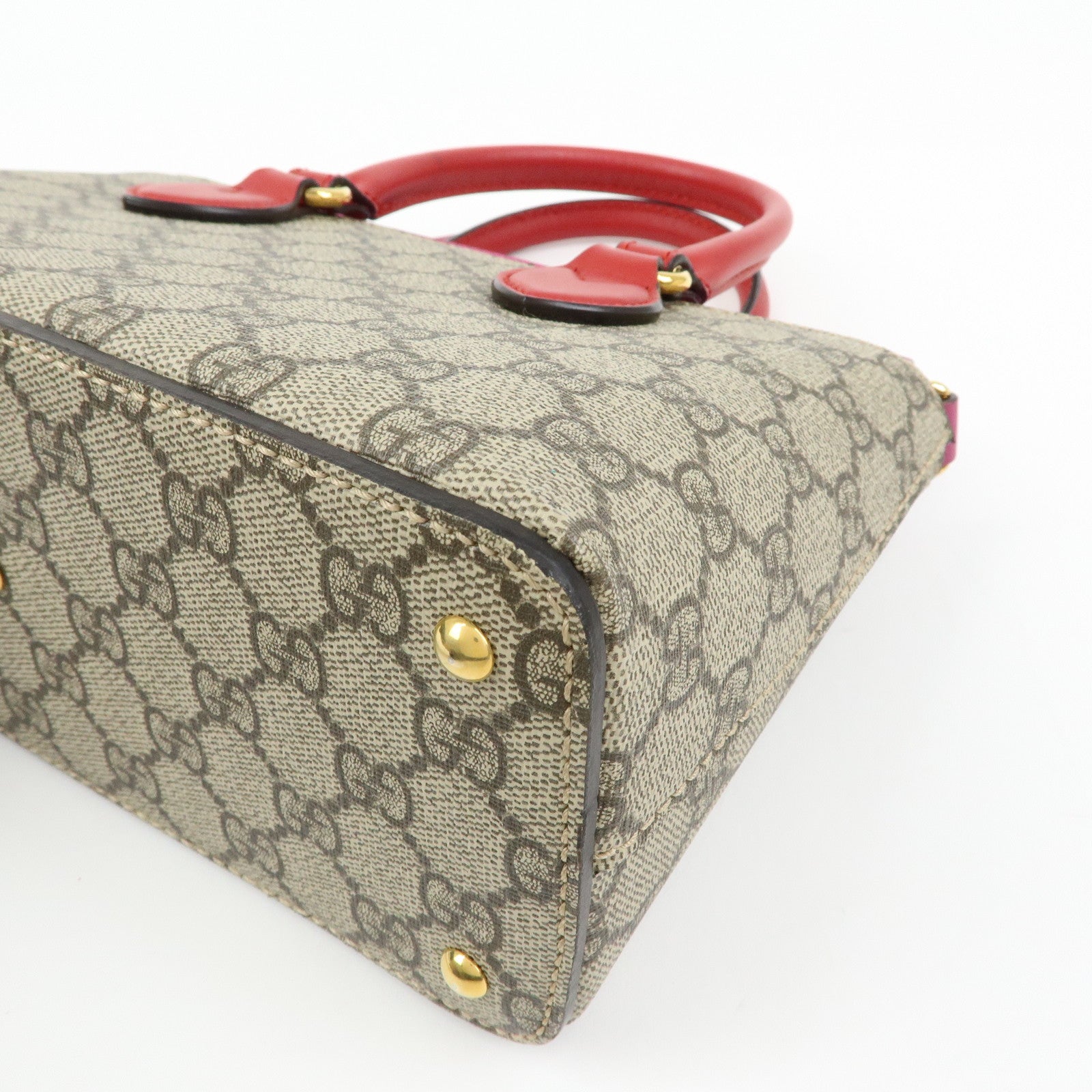GUCCI GG Supreme Leather 2Way Bag Hand Bag Beige Pink Red 453177