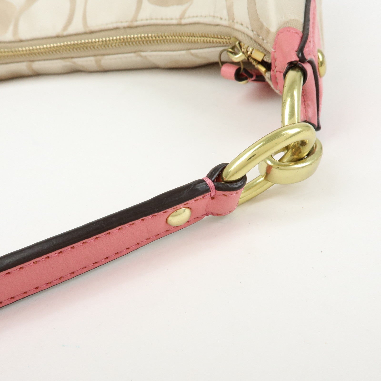 COACH Signature Nylon Leather 2Way Shoulder Bag Hand Bag Beige Pink