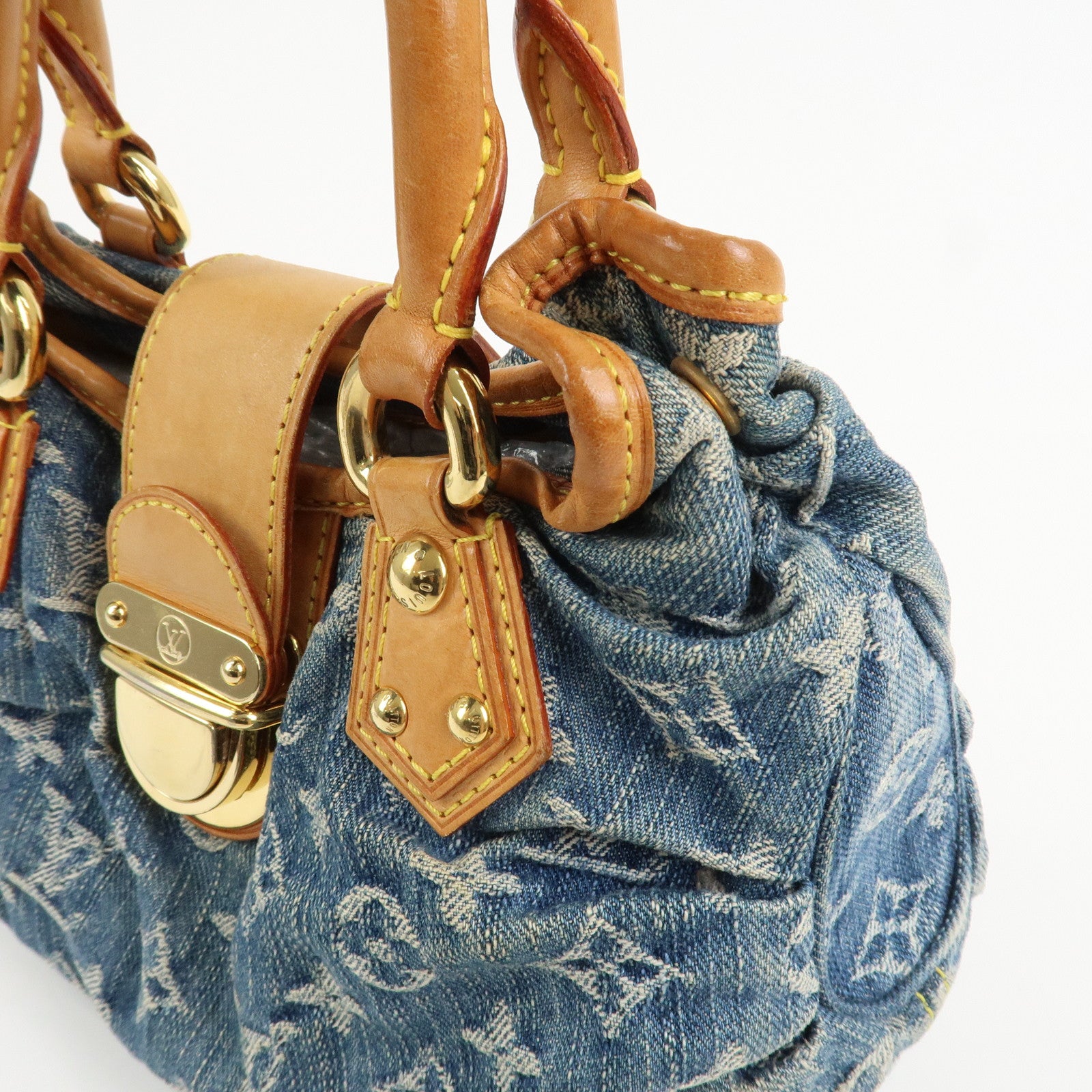 Louis Vuitton Monogram Denim Pleaty Hand Bag Blue M95020