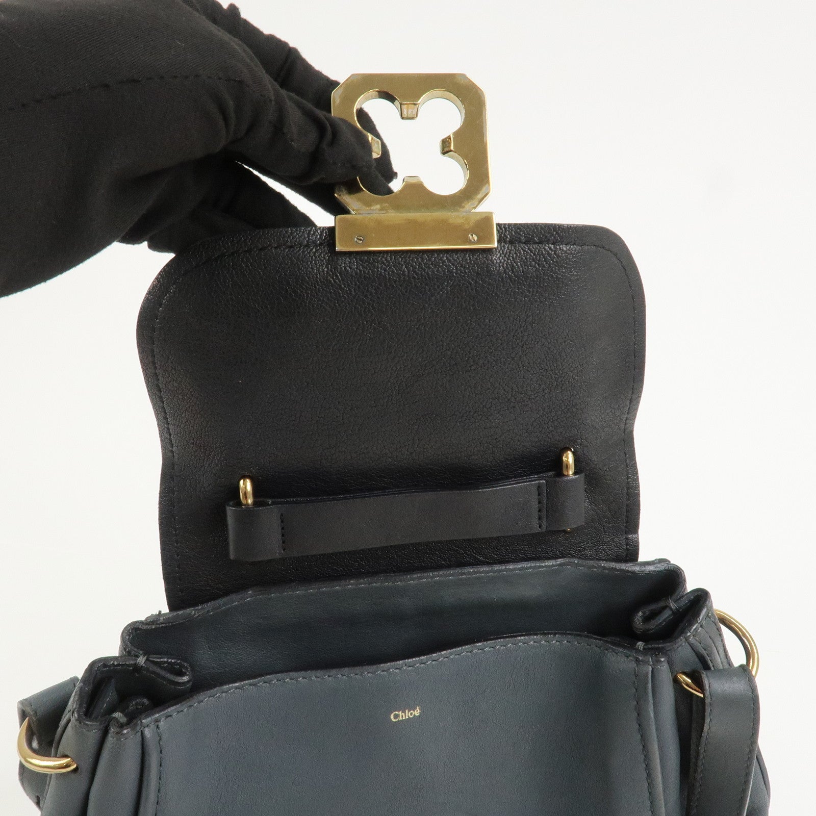 Chloe Elsie Logo Leather 2Way Bag Shoulder Bag Hand Bag Gray