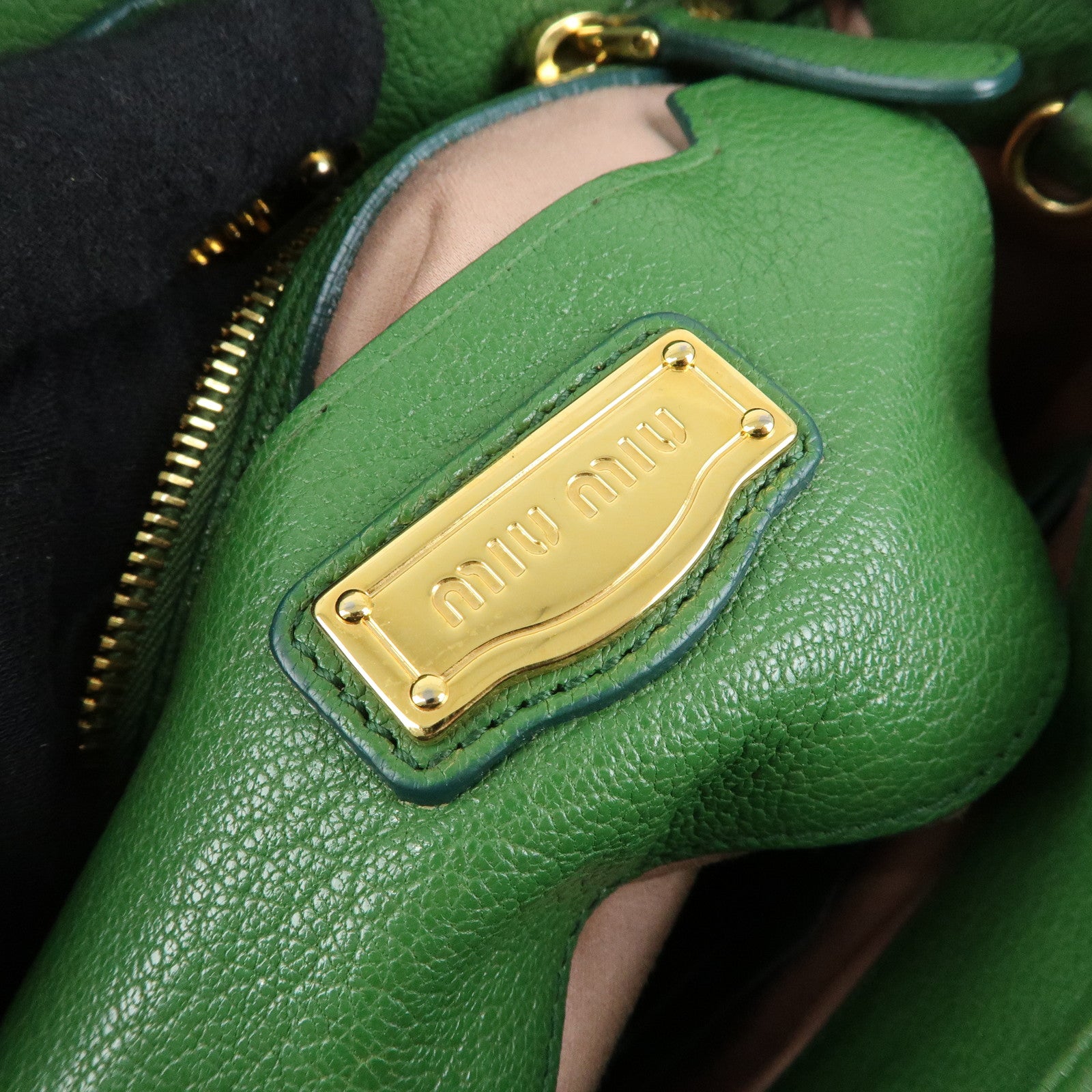 MIU MIU Madras Leather 2Way Bag Hand Bag Shoulder Bag Green