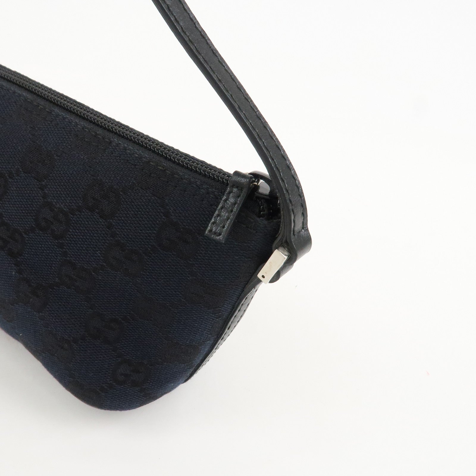 GUCCI GG Canvas Leather Accessory Pouch Hand Bag Navy 039.1103
