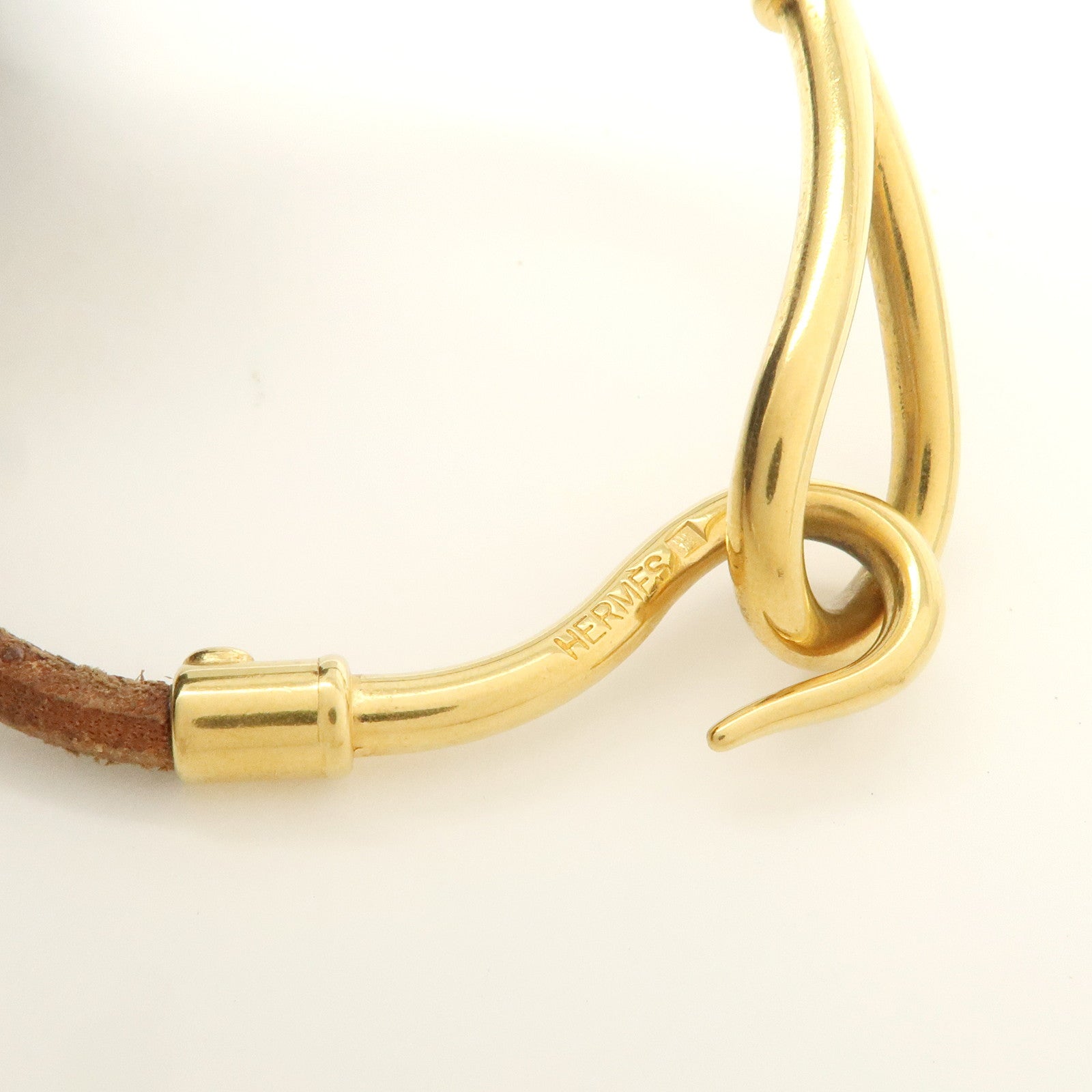 HERMES Leather Jumbo Choker Bracelet Brown Gold