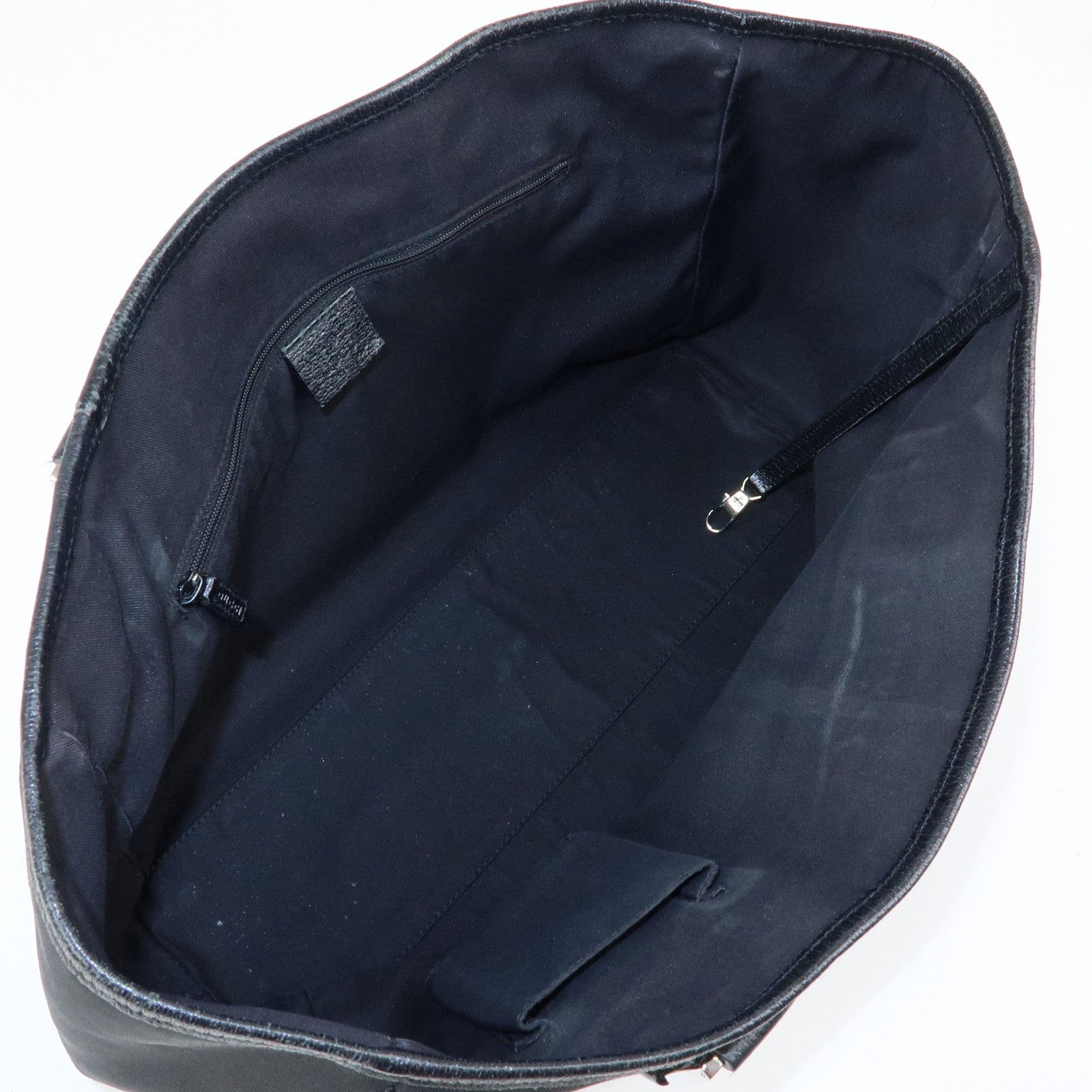 GUCCI Sherry Nylon Leather Tote Bag Hand Bag Black 145758