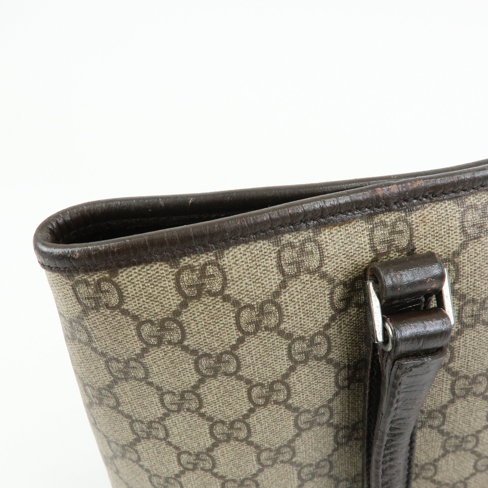 GUCCI GG Supreme Leather Tote Bag Shoulder Bag Beige Brown 114595