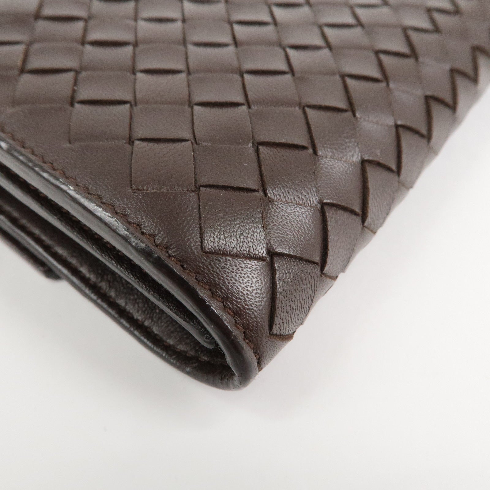 BOTTEGA VENETA Intrecciato Leather Long Wallet Brown Used