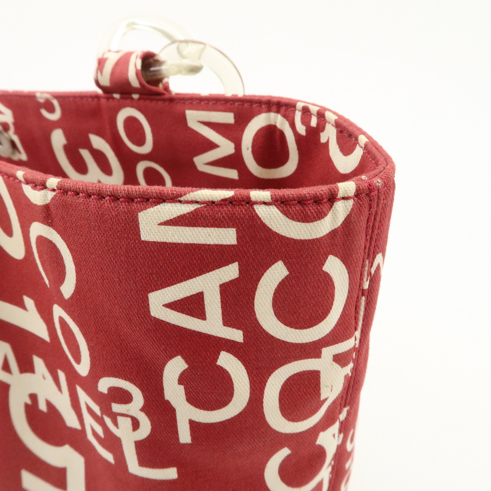 CHANEL By Sea Line Canvas Tote Bag Red Ivory A18302 Used