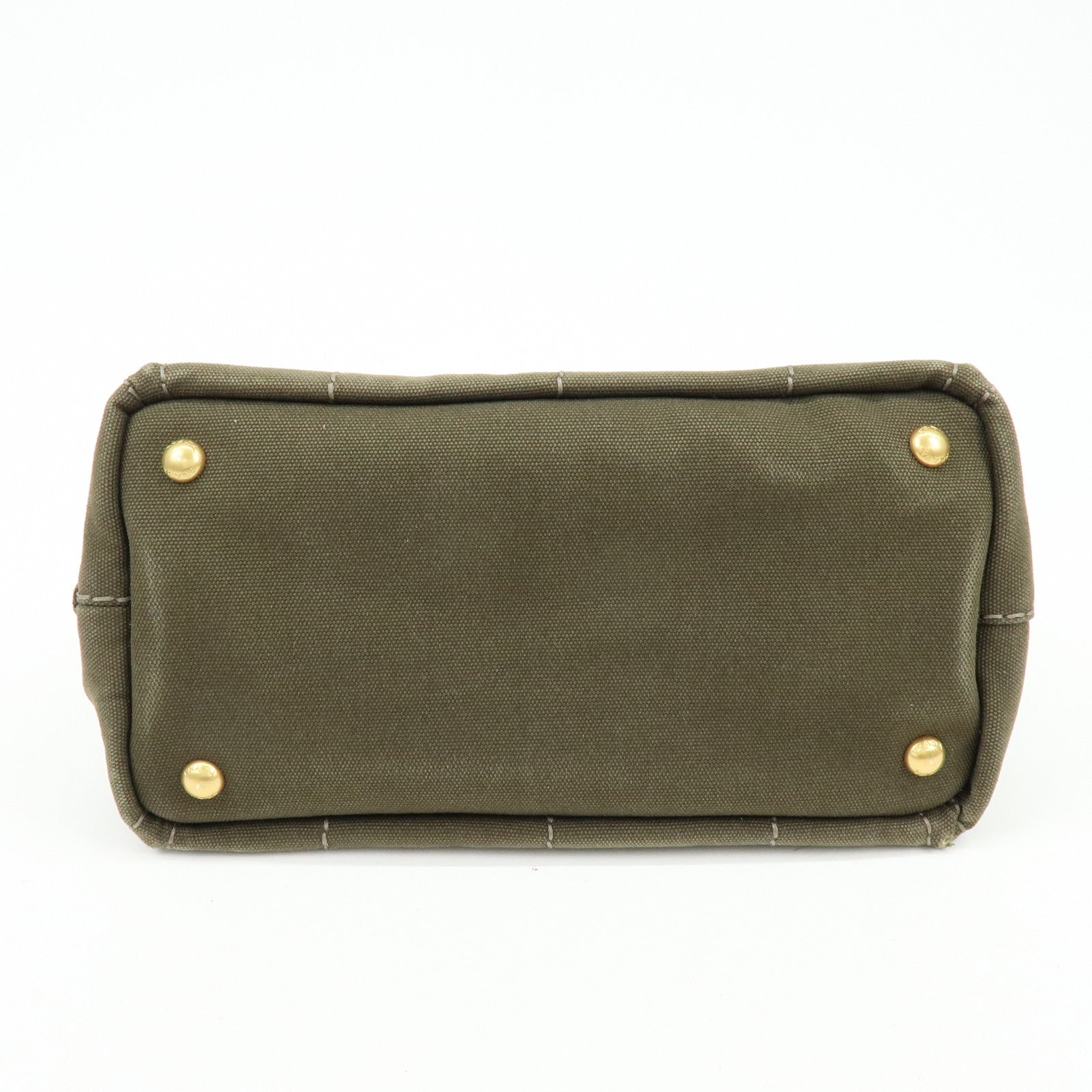 PRADA Canapa Mini Triangle Logo Canvas Tote Hand Bag Khaki BN2439