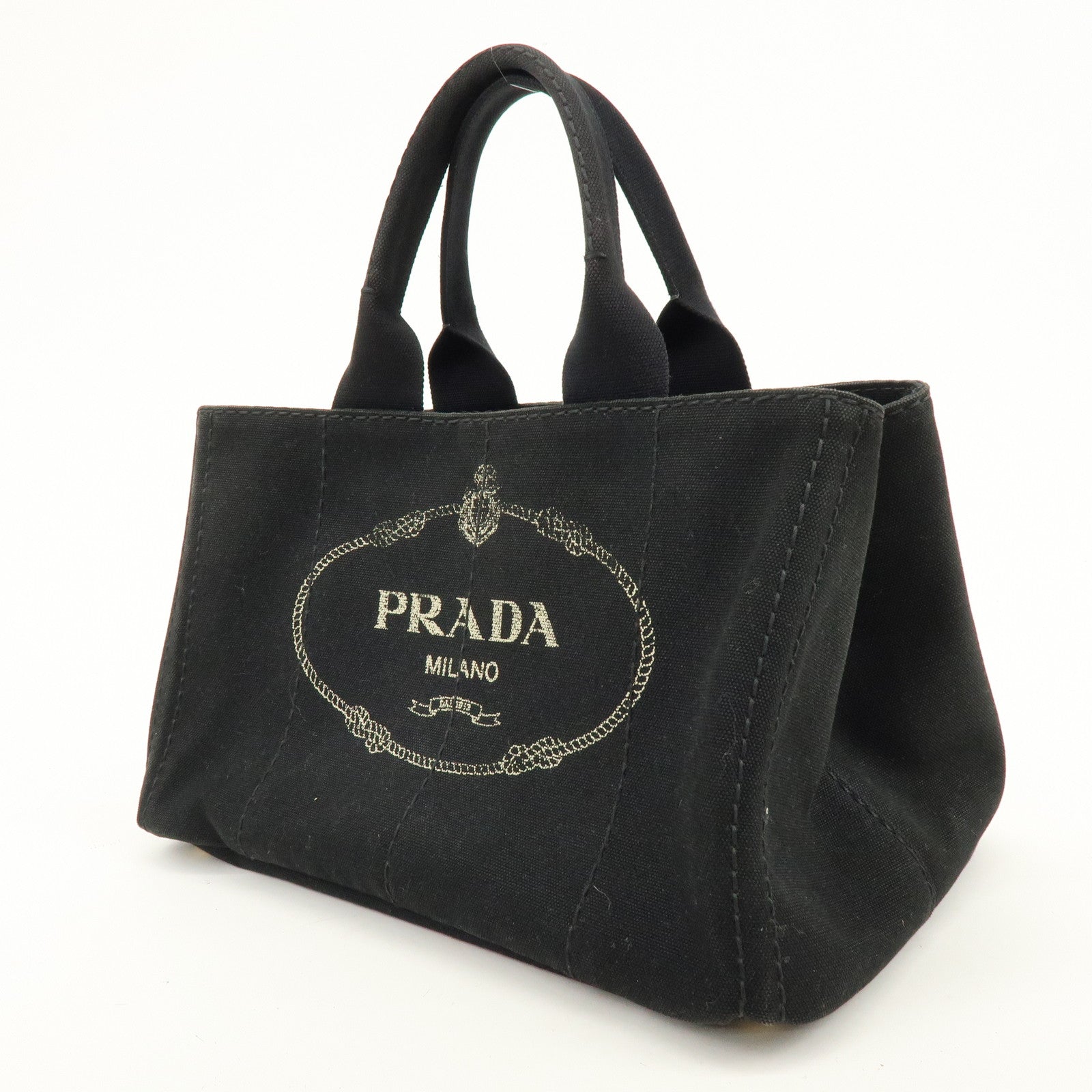 PRADA Canapa Canvas Tote Bag Hand 2Way Bag Black BN1877