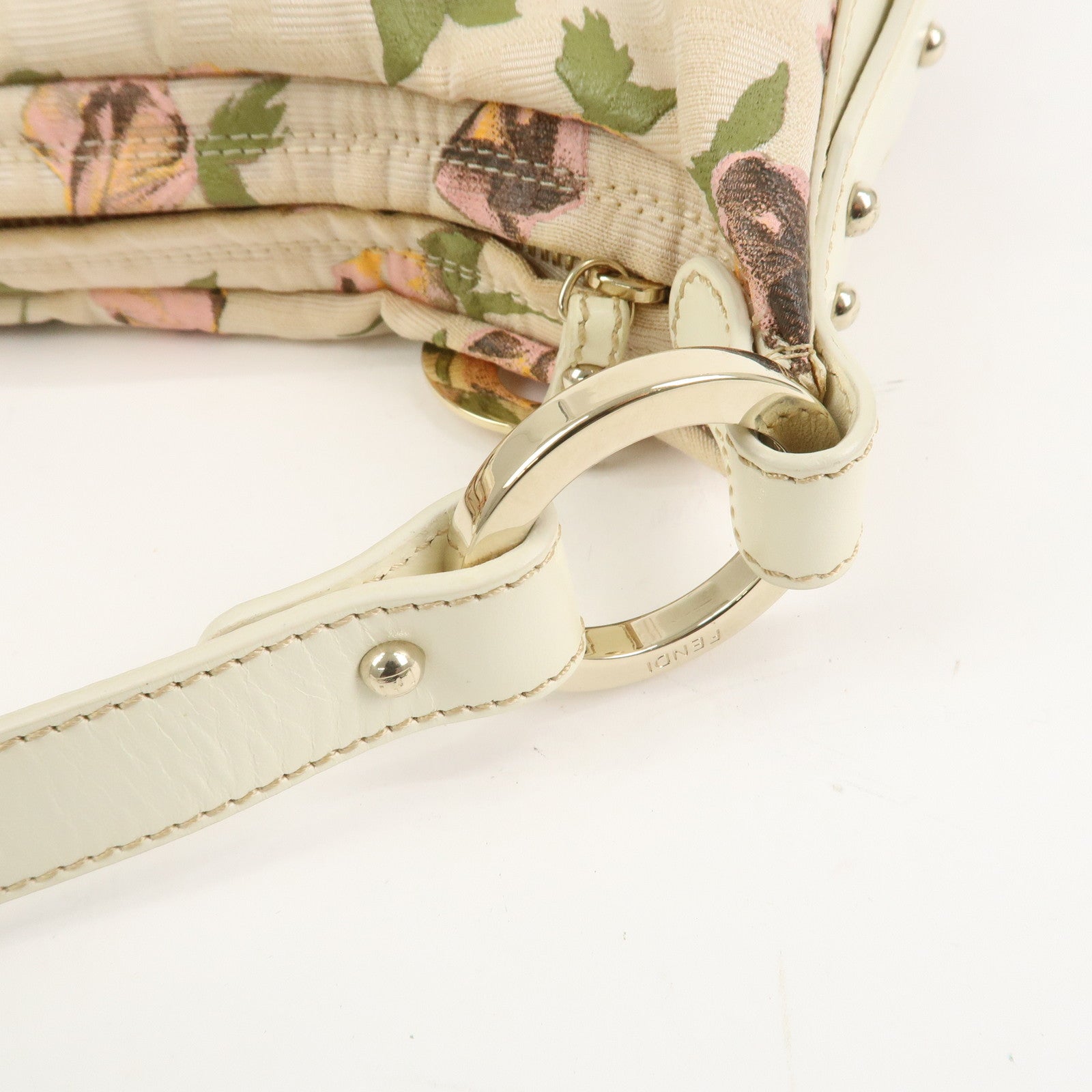 FENDI Canvas Leather Shoulder Bag Hand Bag Pink Ivory 8BR448