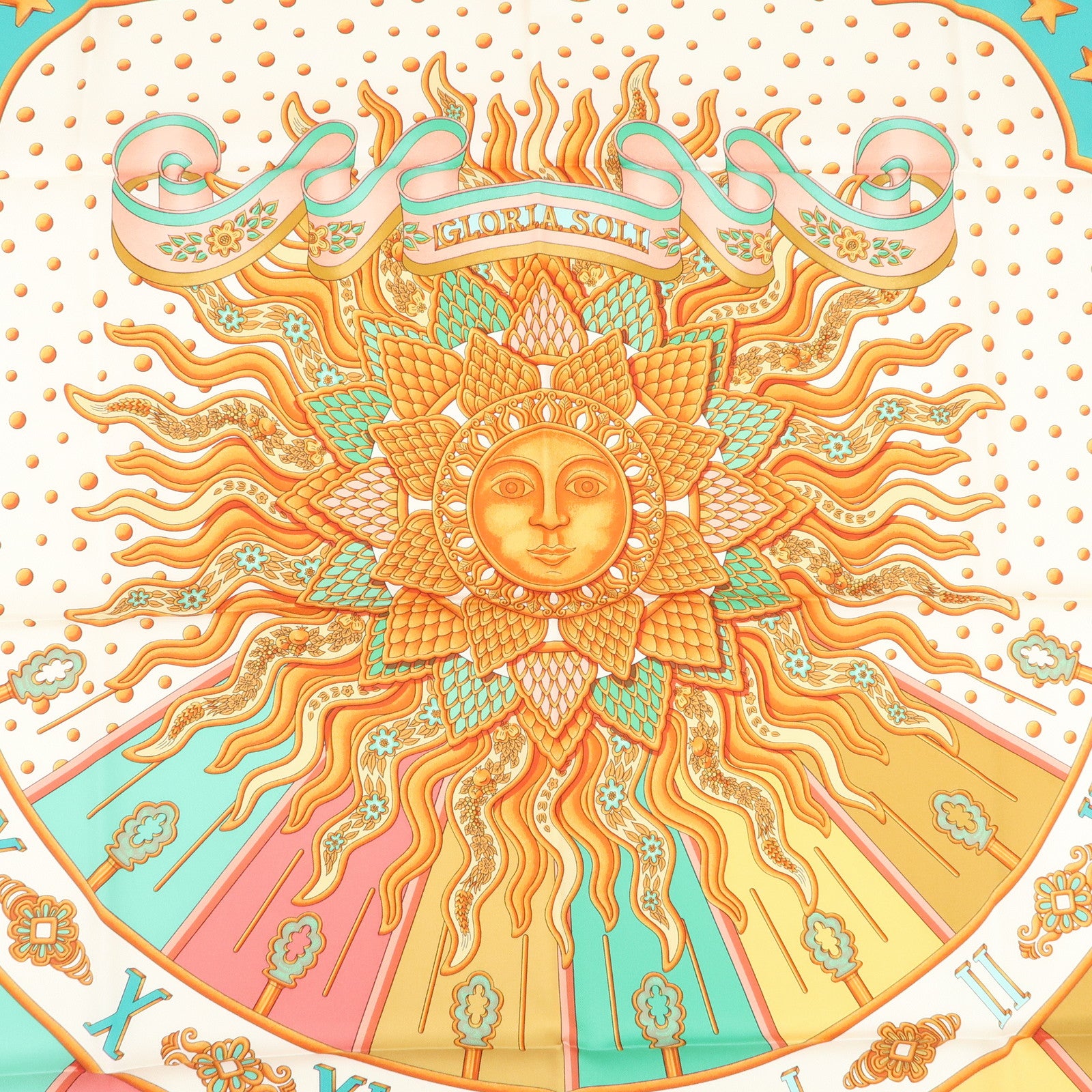 HERMES Carre 90 Silk 100% Scarf CARPE DIEM Pink White