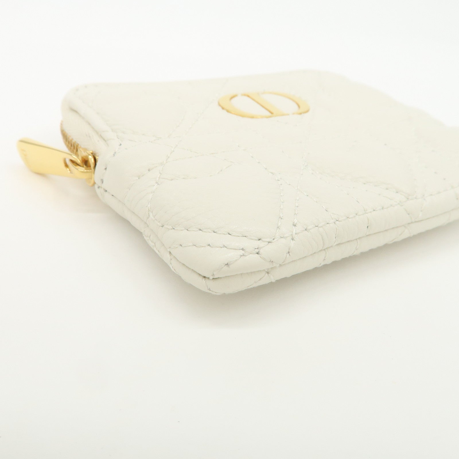 Christian Dior Cannage Caro Leather Heart Coin Case White
