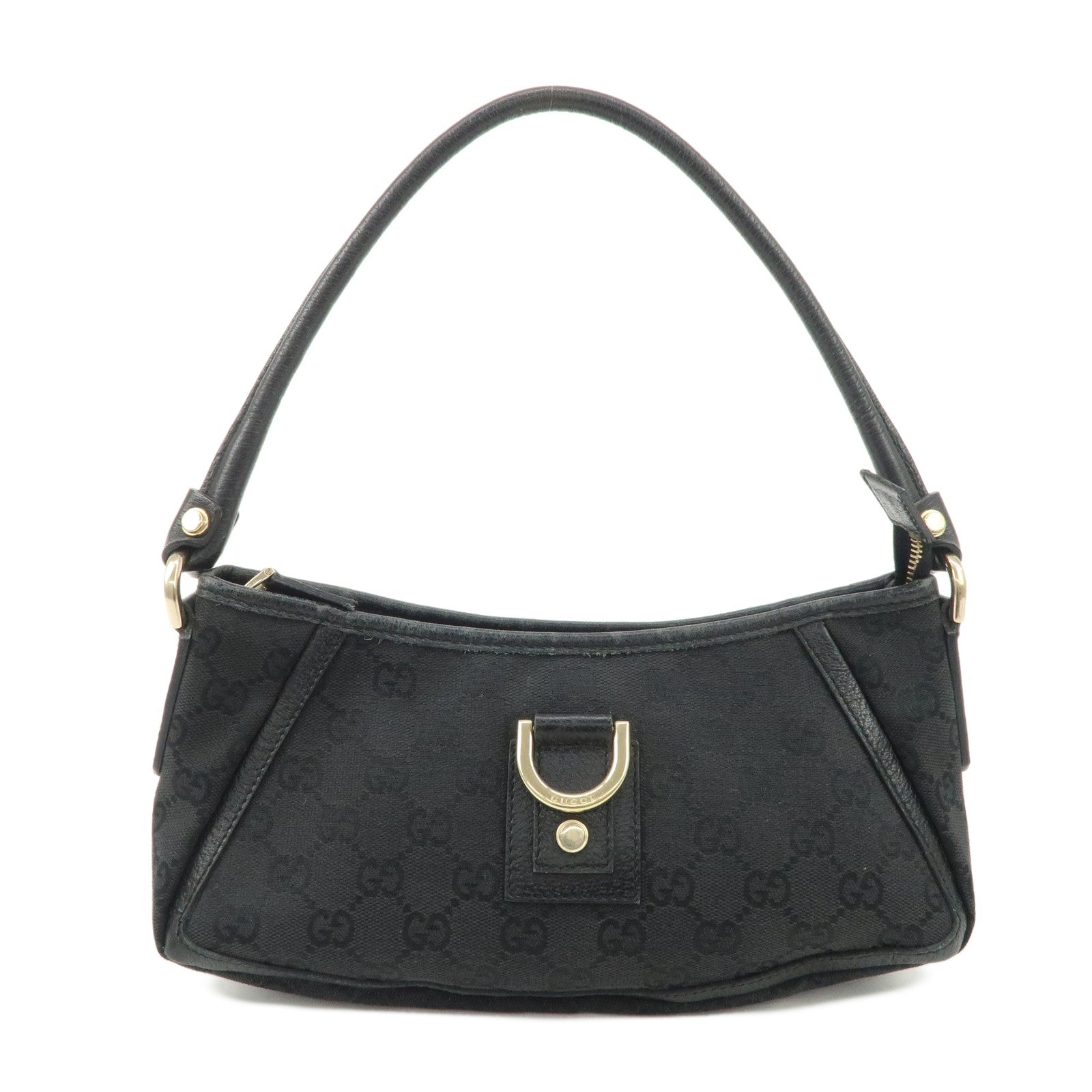 GUCCI Abbey GG Canvas Leather One Shoulder Bag Black Gold Hardware 130939 Used