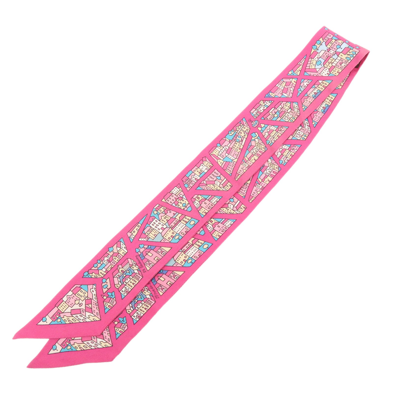 HERMES Silk 100% Twilly Rive Droite Rive Gauche Pink