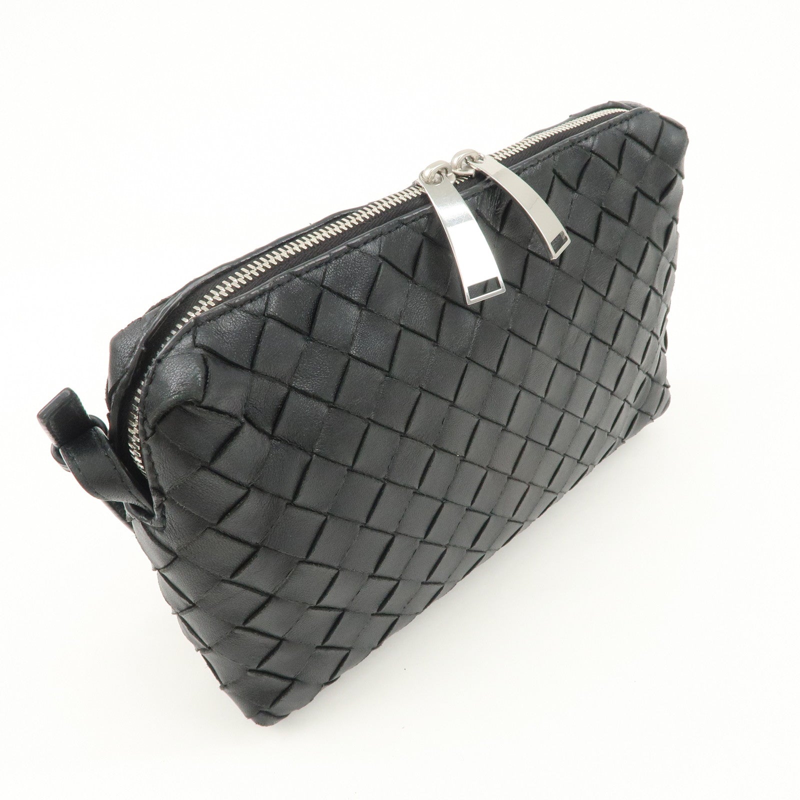 BOTTEGA VENETA Intrecciato Leather Shoulder Bag Crossbody Bag Black Used