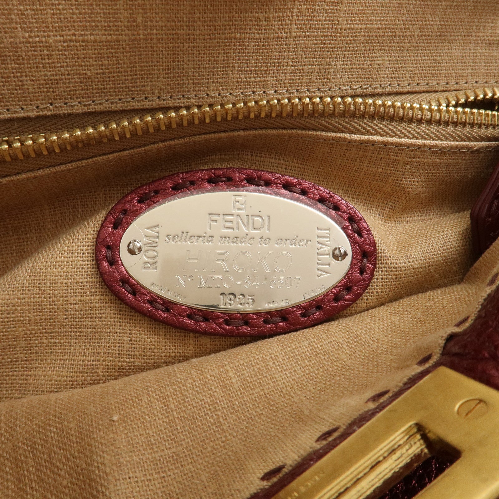 FENDI Peekaboo Logo Leather 2Way Shoulder Bag Burgundy 8BN226