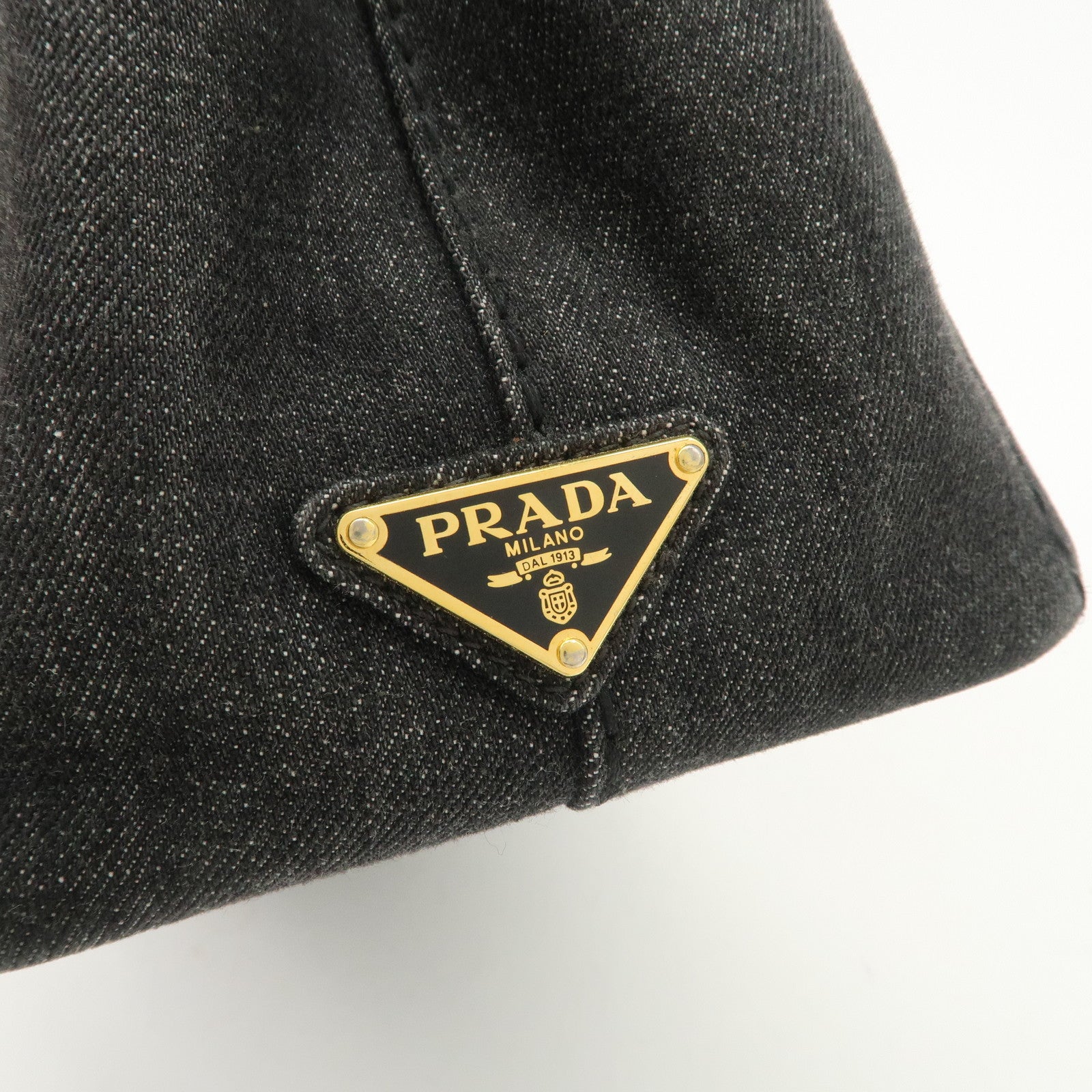 PRADA Logo Canapa Mini Denim 2Way Tote Bag Gray Gold HDW 1BG439 Used