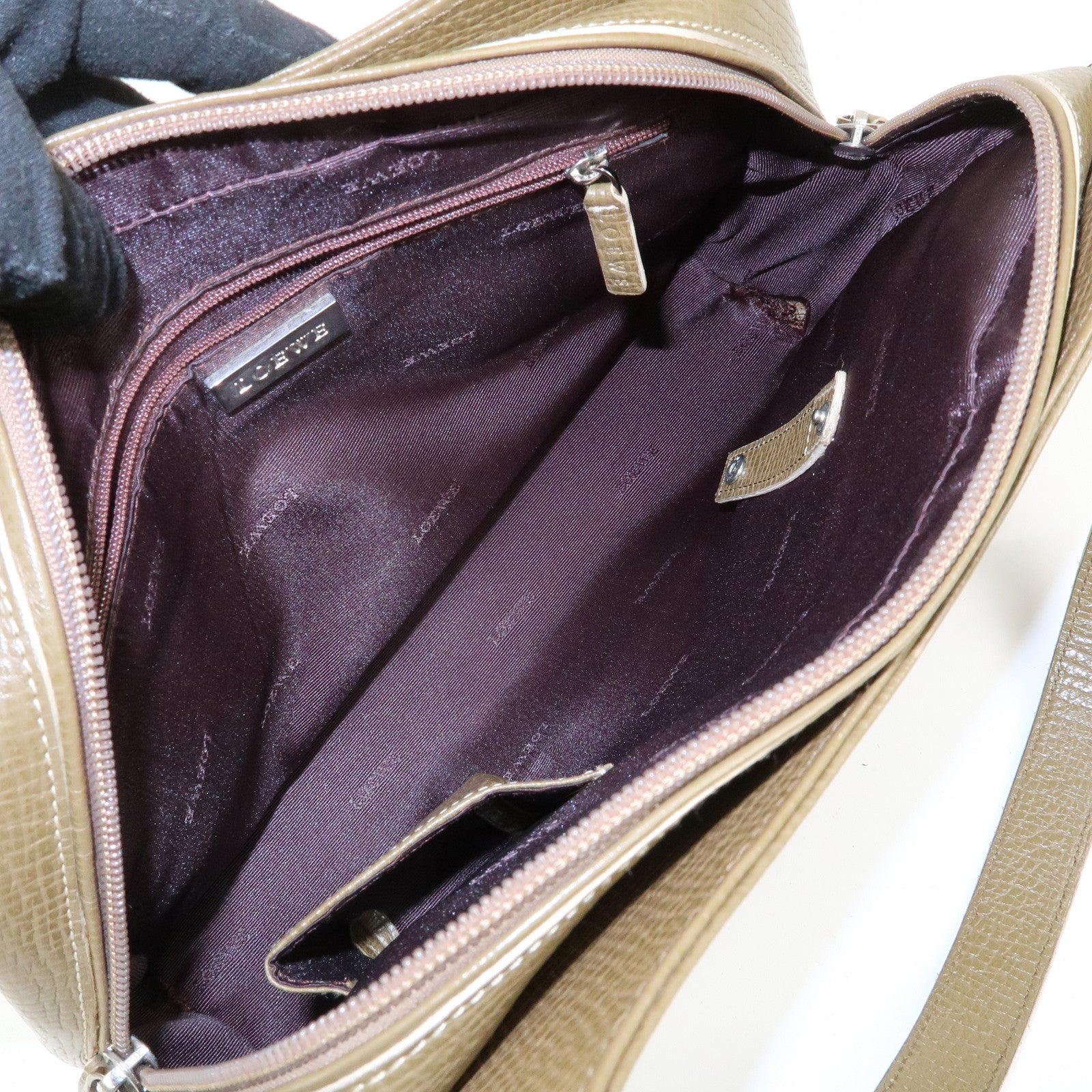 LOEWE Logo Leather Shoulder Bag Hand Bag Khaki