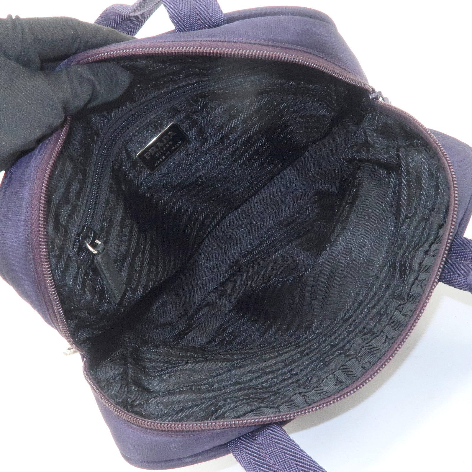 PRADA Triangle Logo Leather Nylon Hand Bag Purple B8495