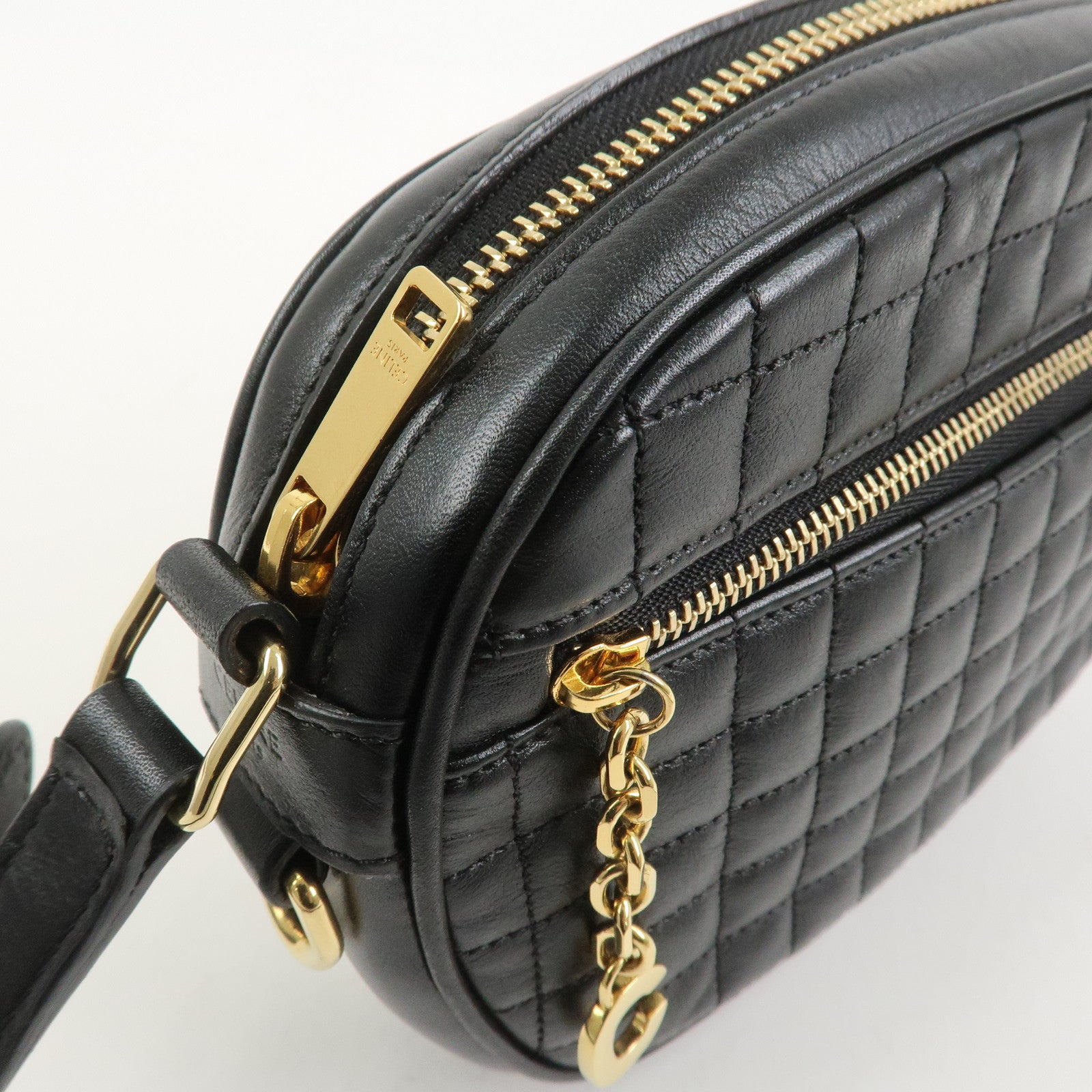 CELINE Calf Leather Shoulder Bag Crossbody Bag Black C Charm