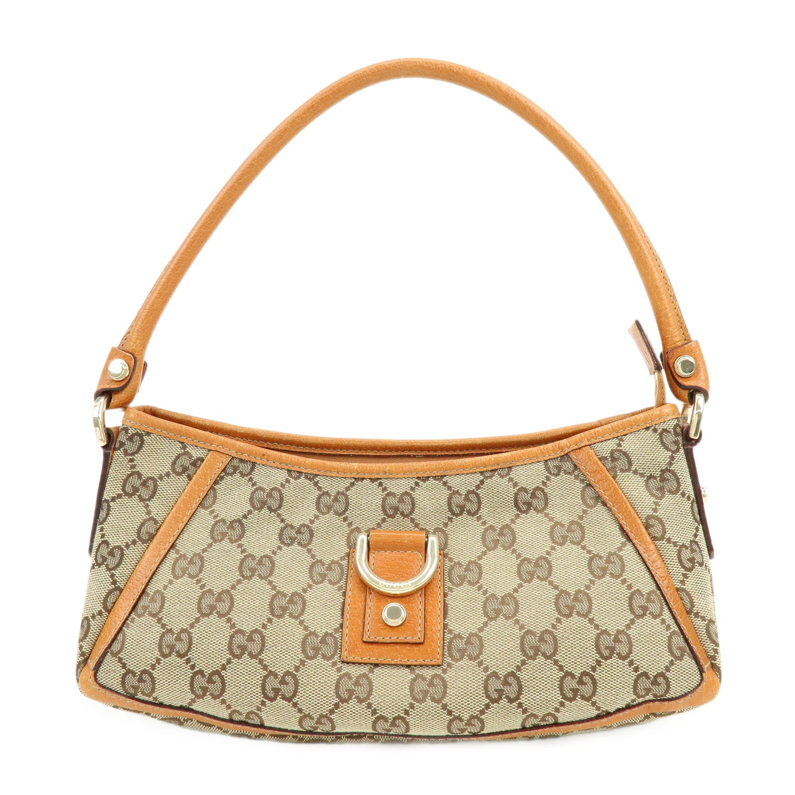 GUCCI Abbey GG Canvas Leather Shoulder Hand Bag Beige Orange 130939