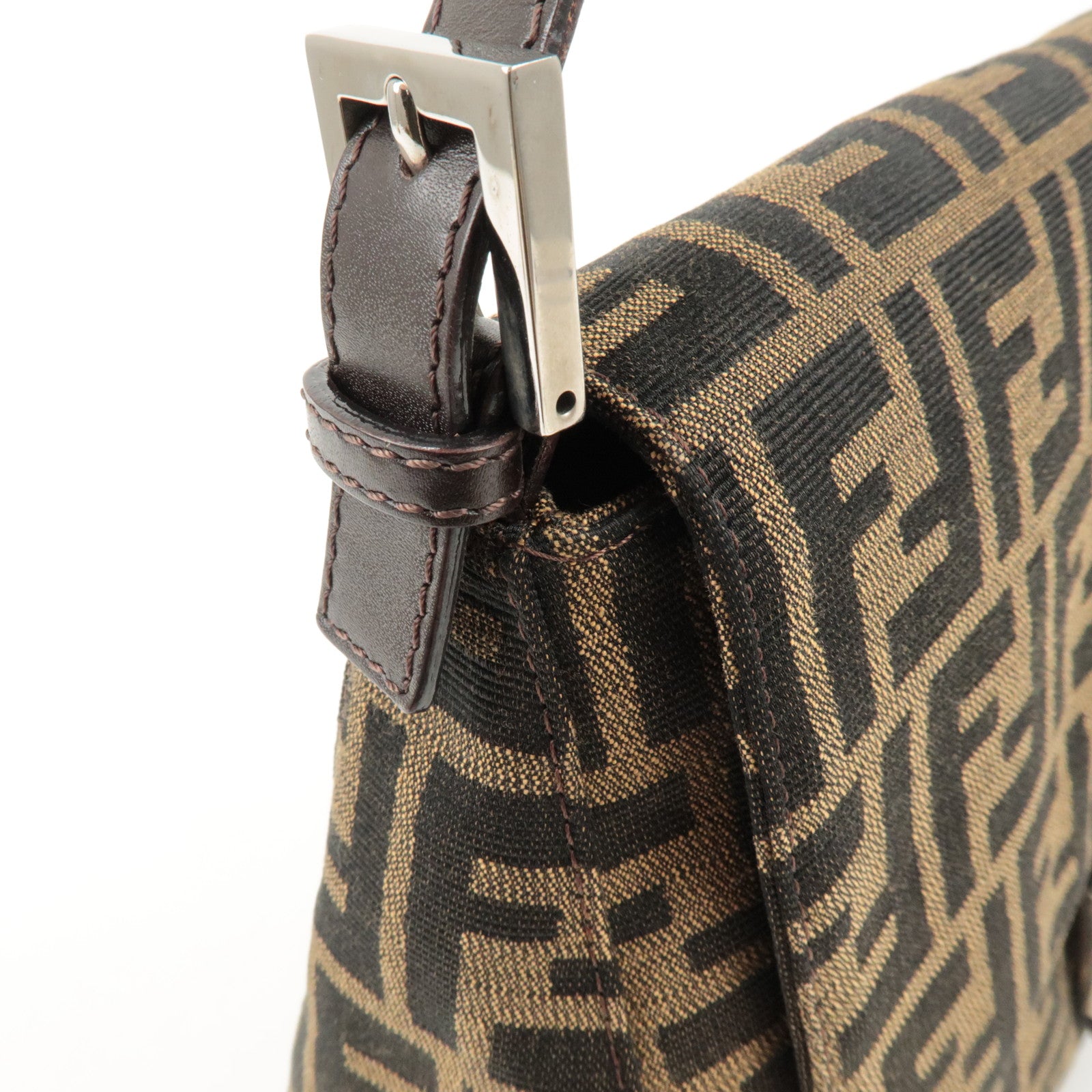 FENDI Mamma Baguette Zucca Canvas Shoulder Bag Black Brown 26325 Used