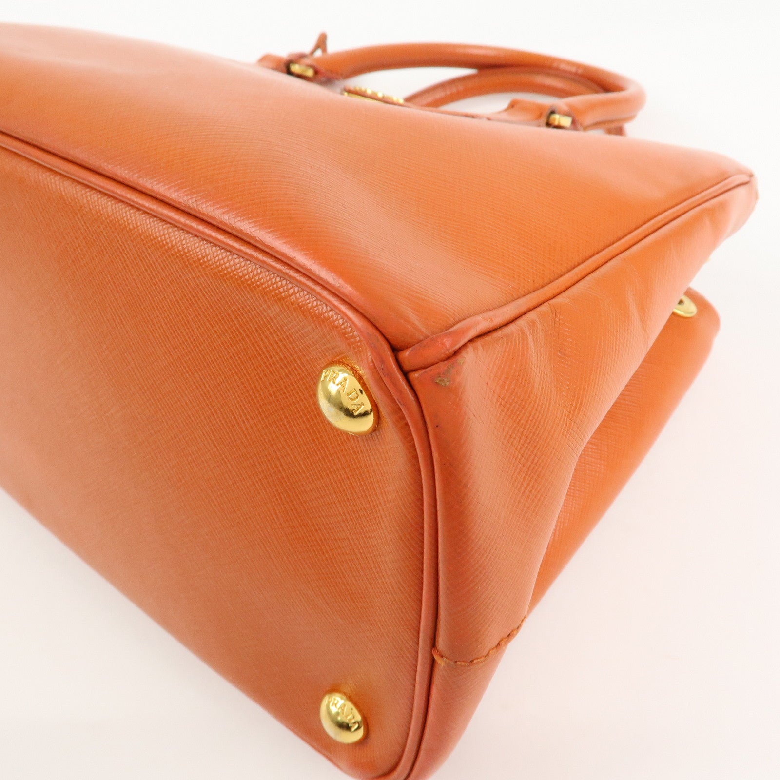 PRADA Triangle Logo Leather 2Way Hand Bag Orange 1BA863 Used