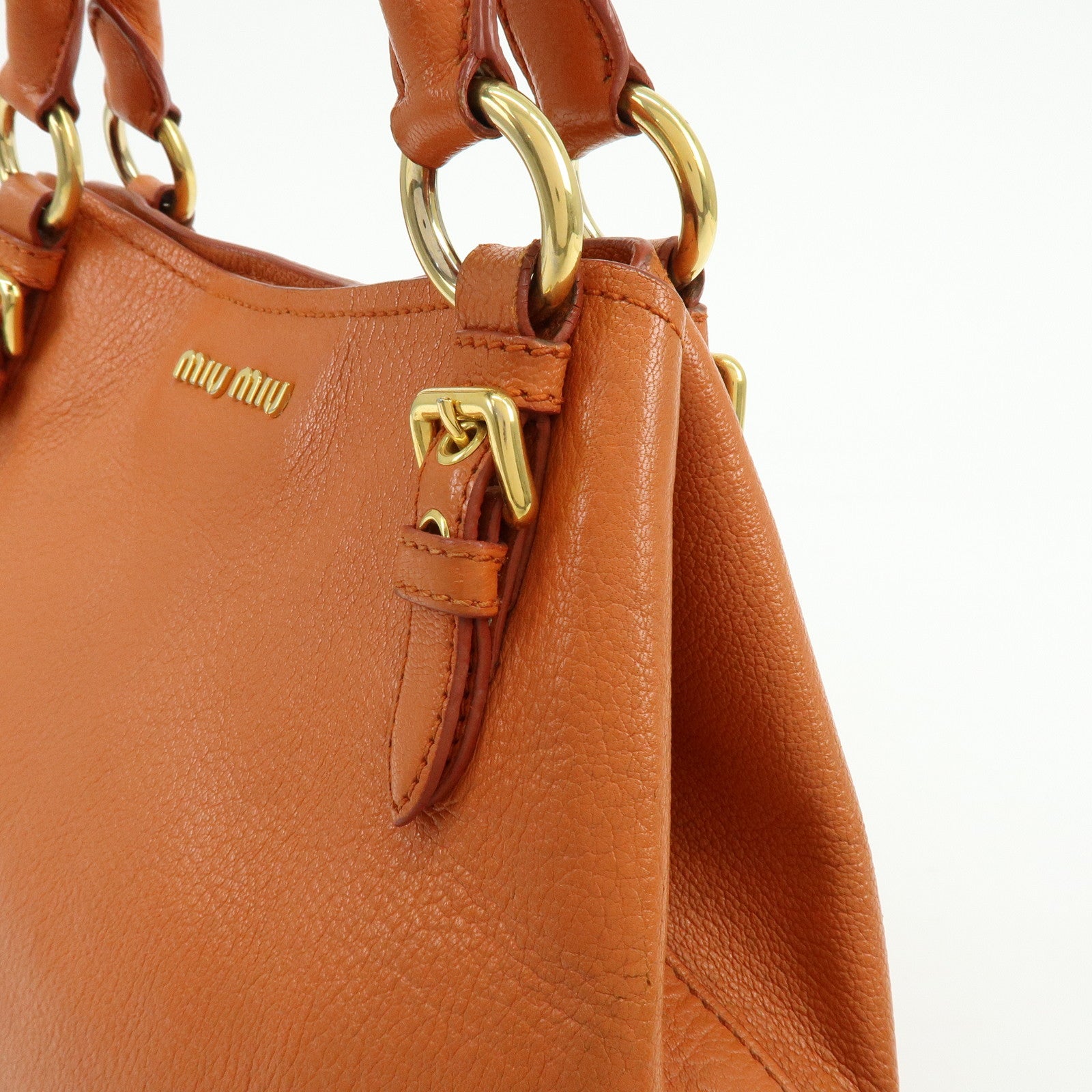 MIU MIU Madras Leather 2Way Shoulder Bag Hand Bag Orange RN0886