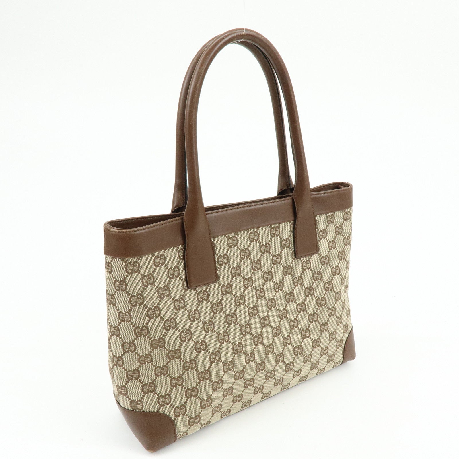 GUCCI GG Canvas Leather Tote Bag Hand Bag Brown 33890