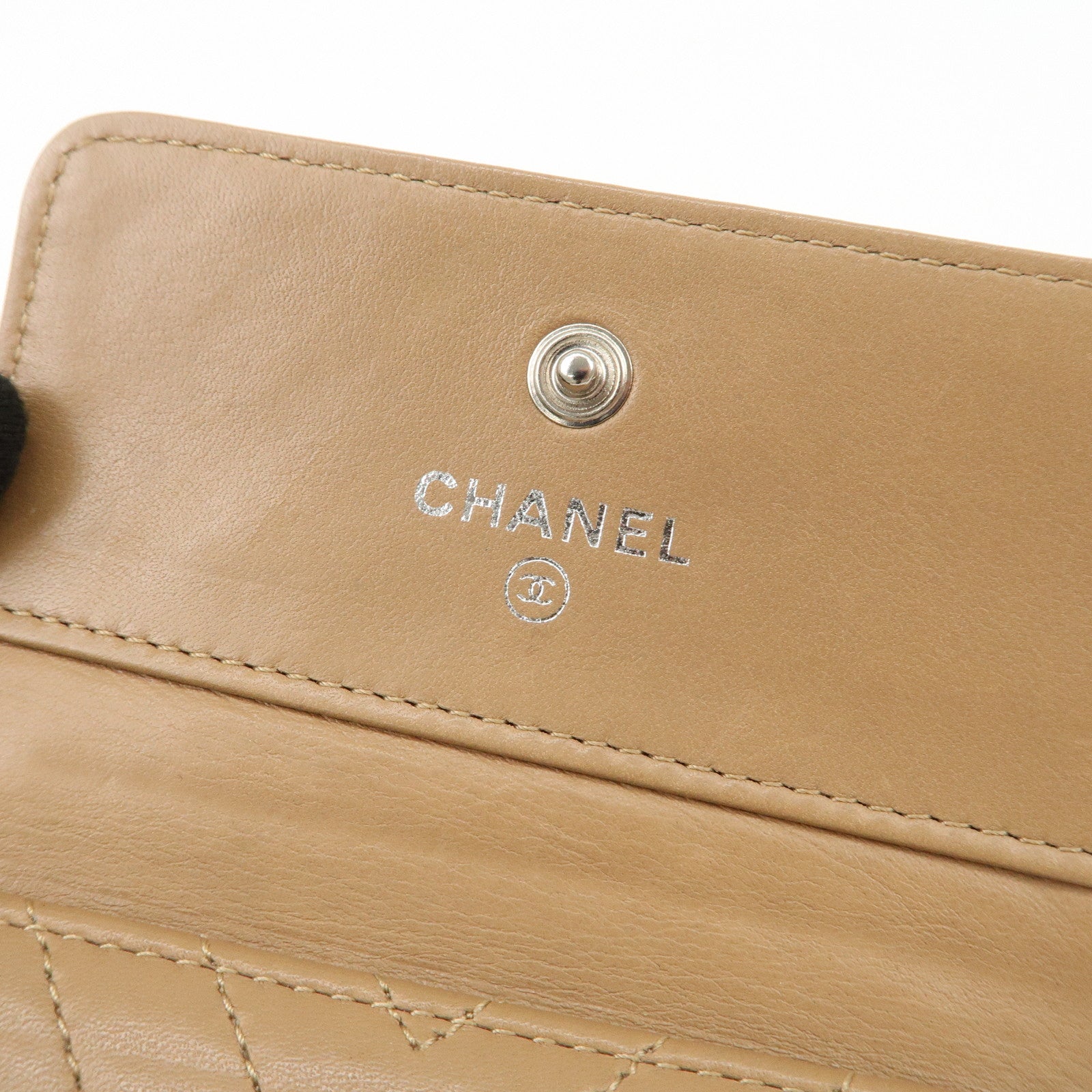 CHANEL Matelasse V Stitch Leather Tri-Fold Wallet Brown A34281