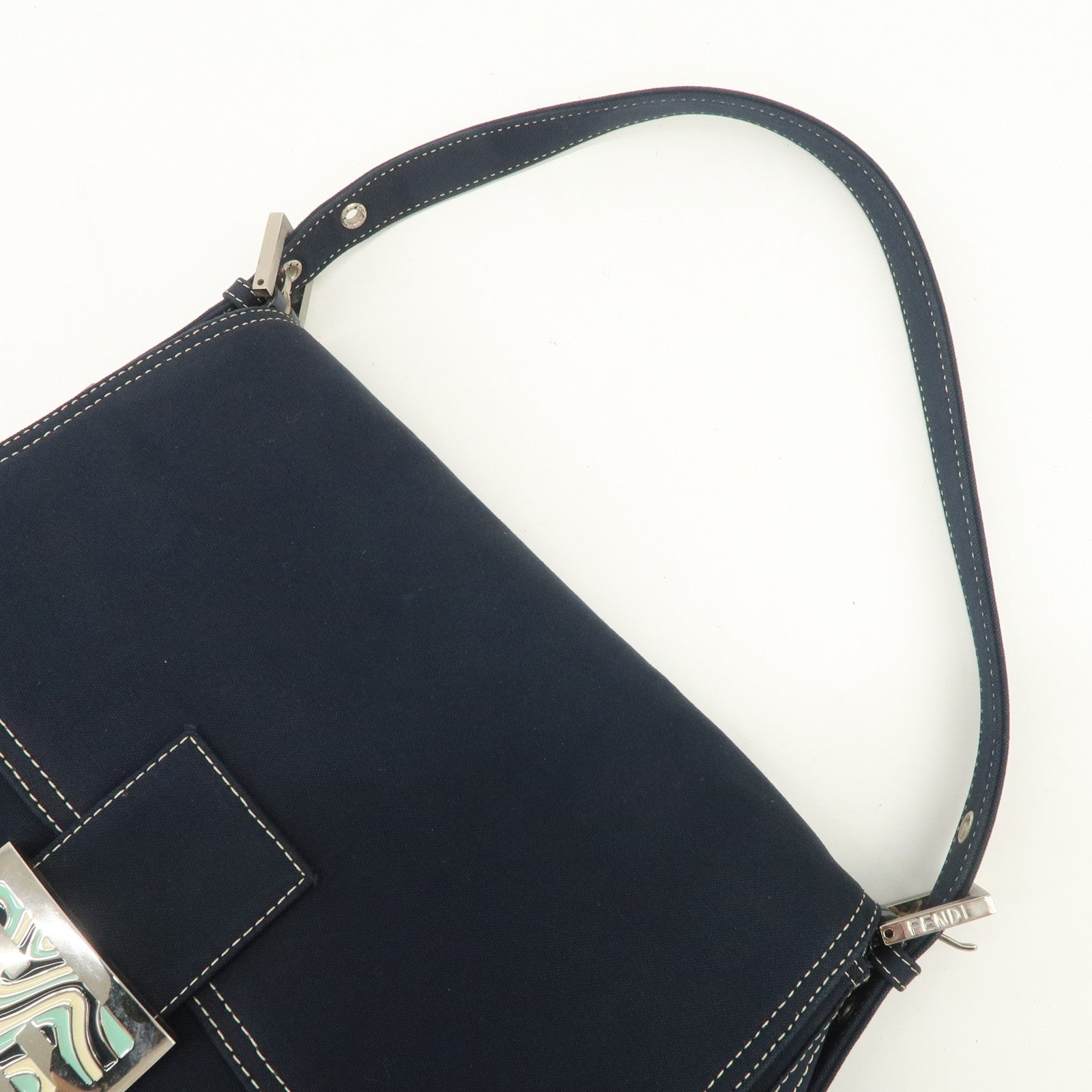 FENDI Mamma Baguette Canvas Shoulder Bag Dark Navy 26325