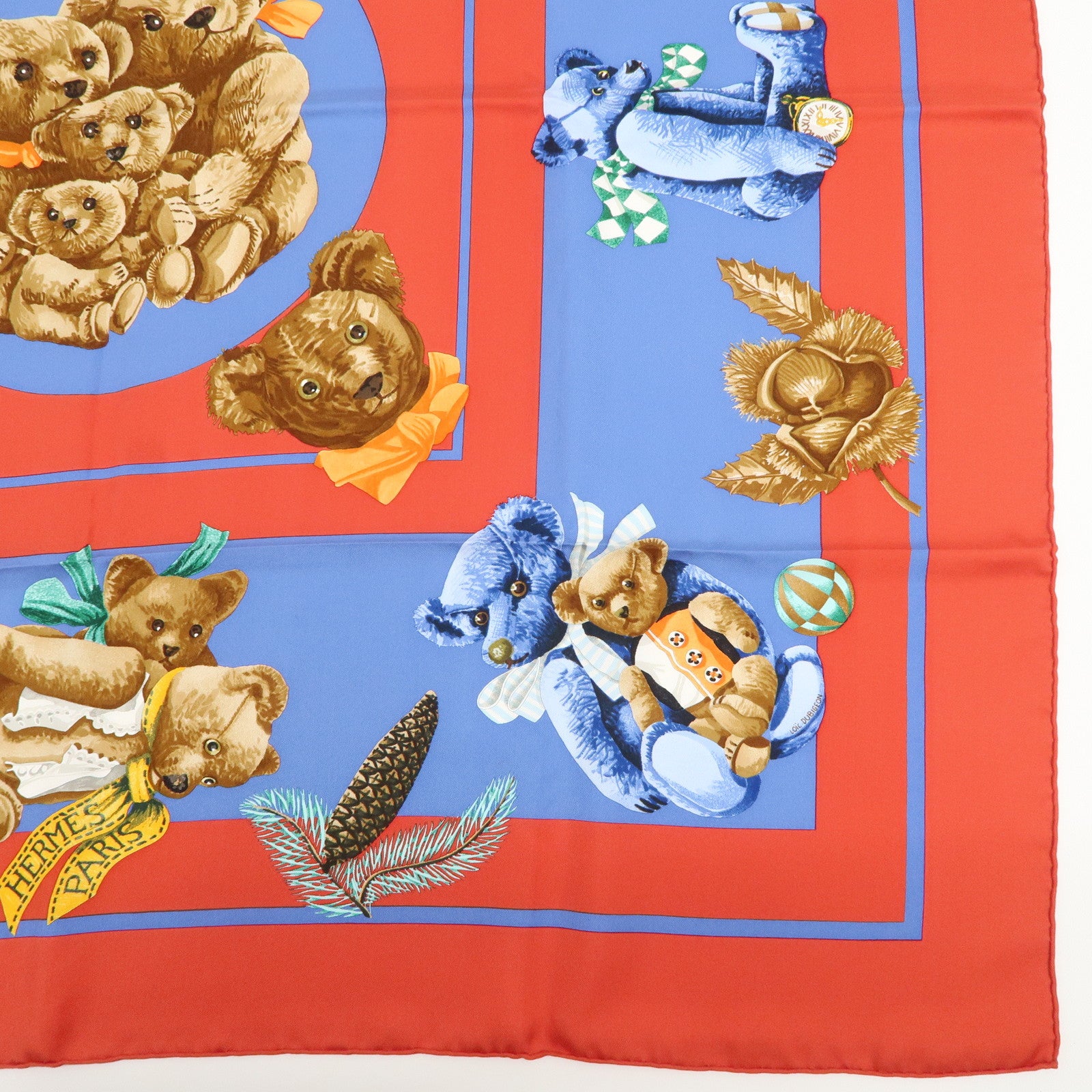 HERMES Carre 90 Silk 100% Scarf Confidents des Coeurs Red Blue