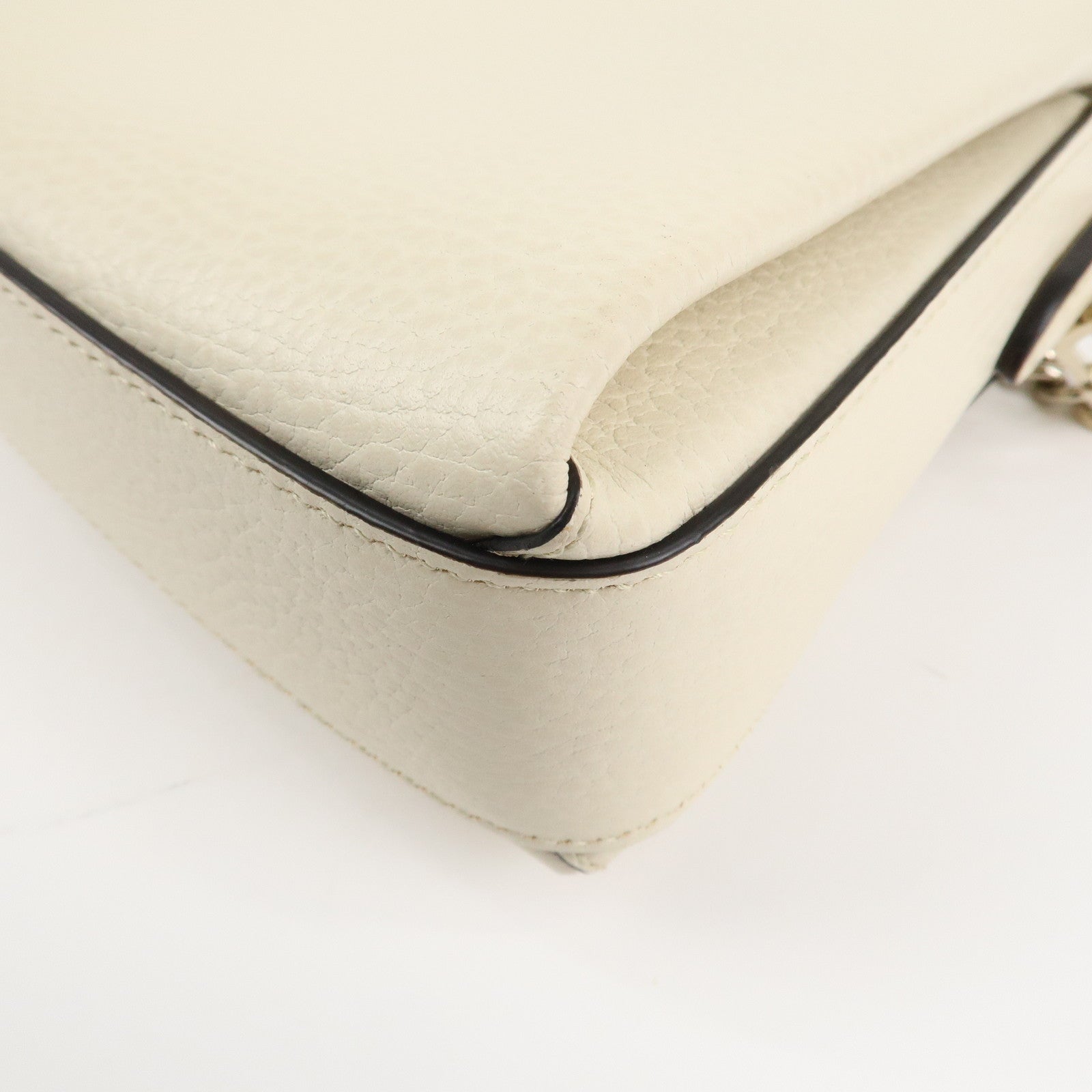 GUCCI Interlocking G Leather Chain Shoulder Bag Ivory Gold 240020 Used