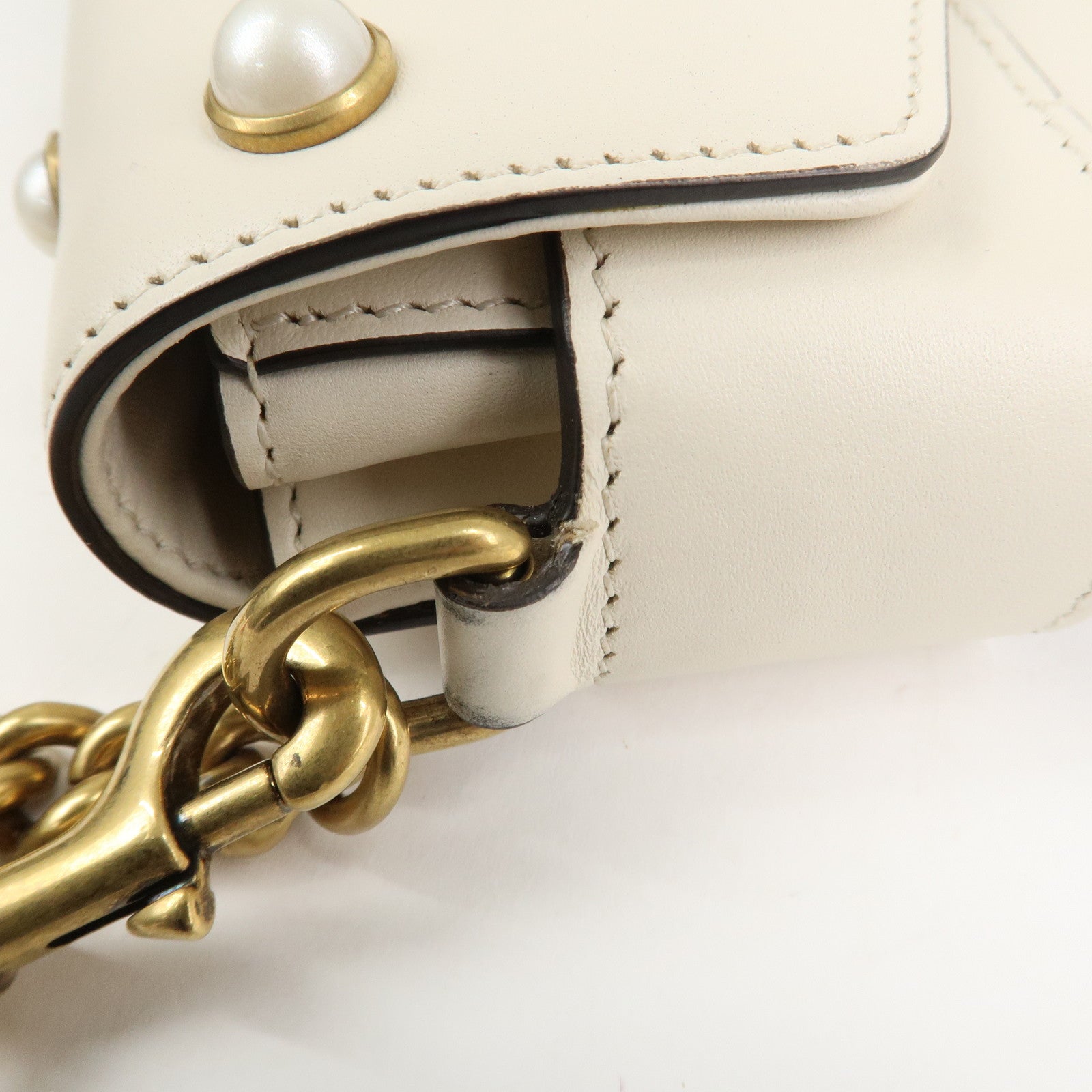 GUCCI Broad Eye Leather Chain Shoulder Bag Ivory 453778